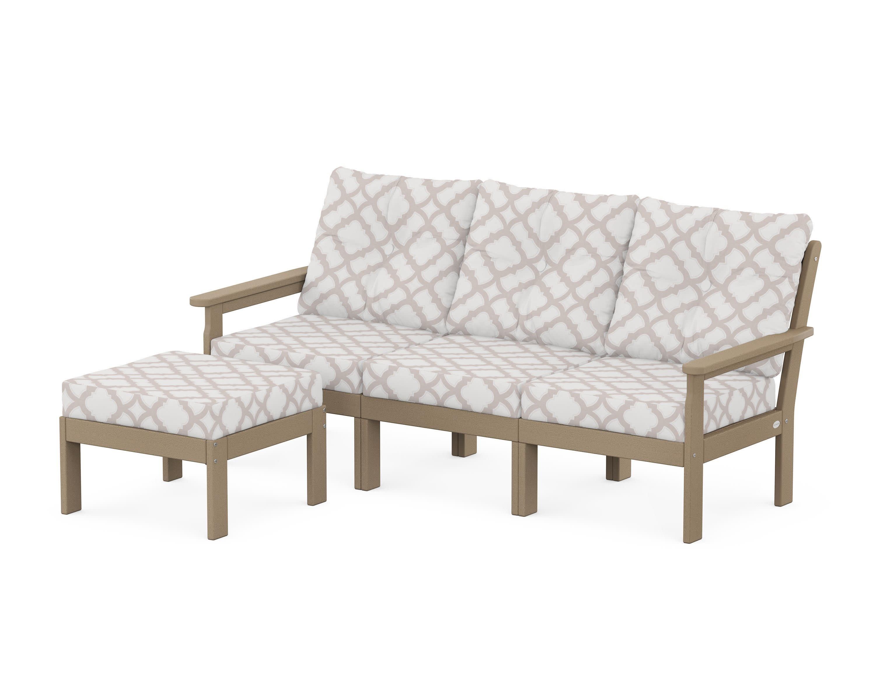 Vineyard 4-Piece Sectional with Ottoman in Vintage Sahara / Trellis Dune Burlap