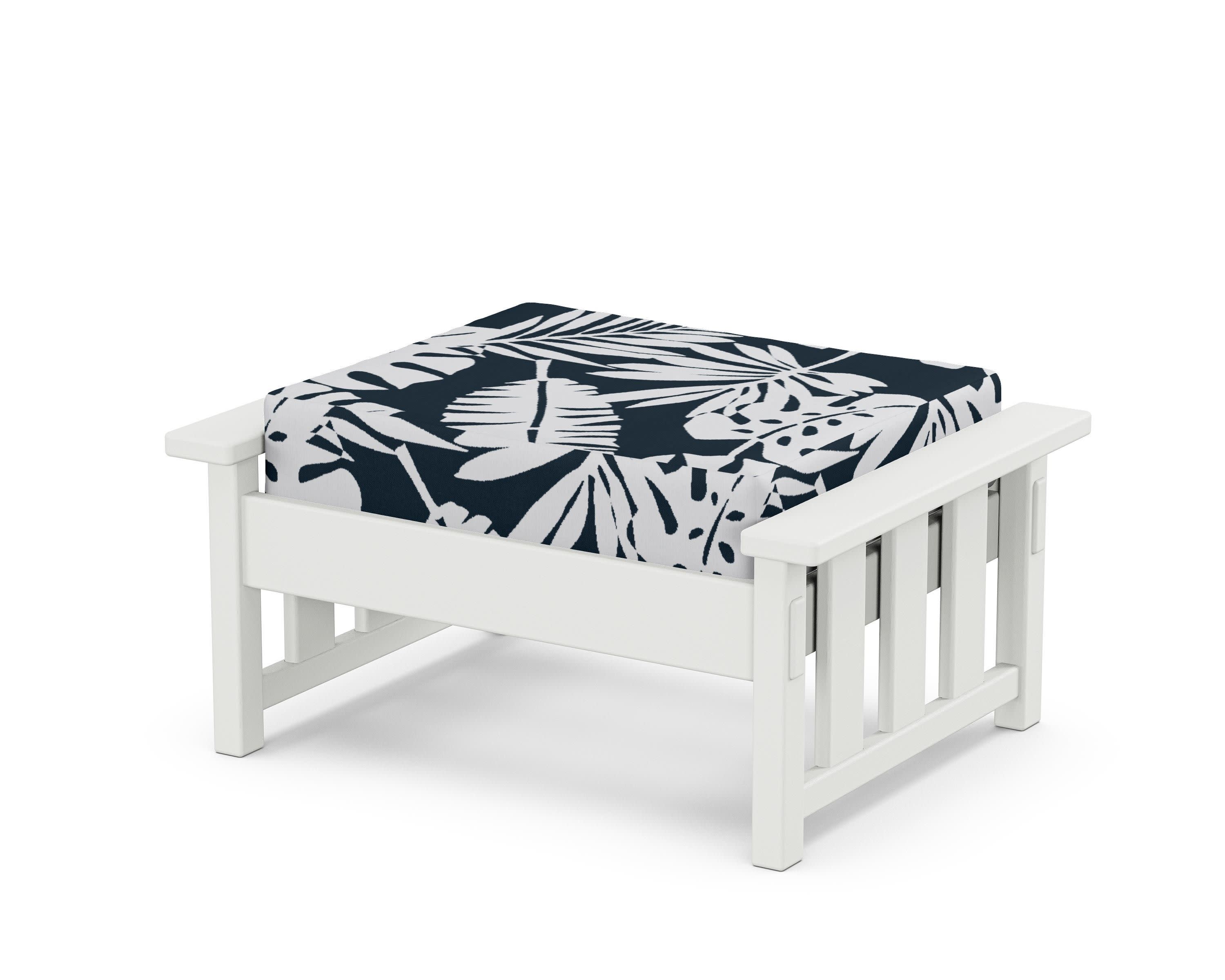 Acadia Deep Seating Ottoman in White / Leaf Marine Indigo