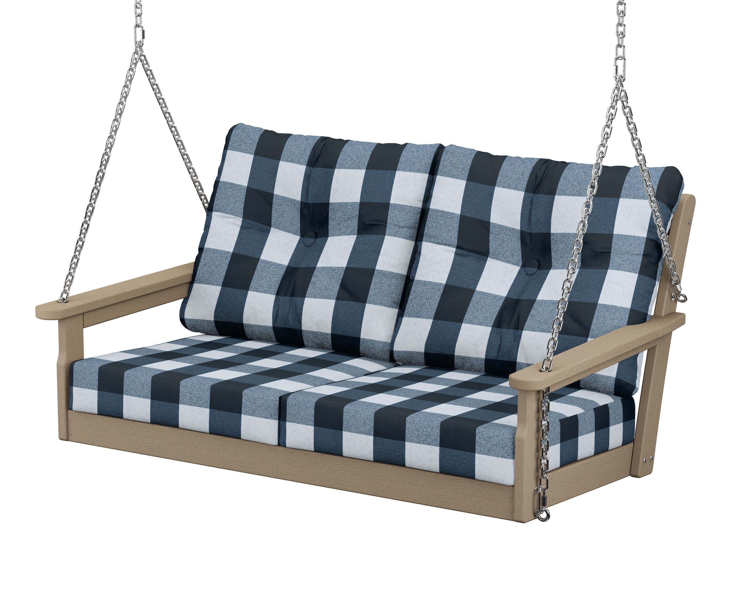 Vineyard Deep Seating Swing in Vintage Sahara / Buffalo Plaid Marine Indigo