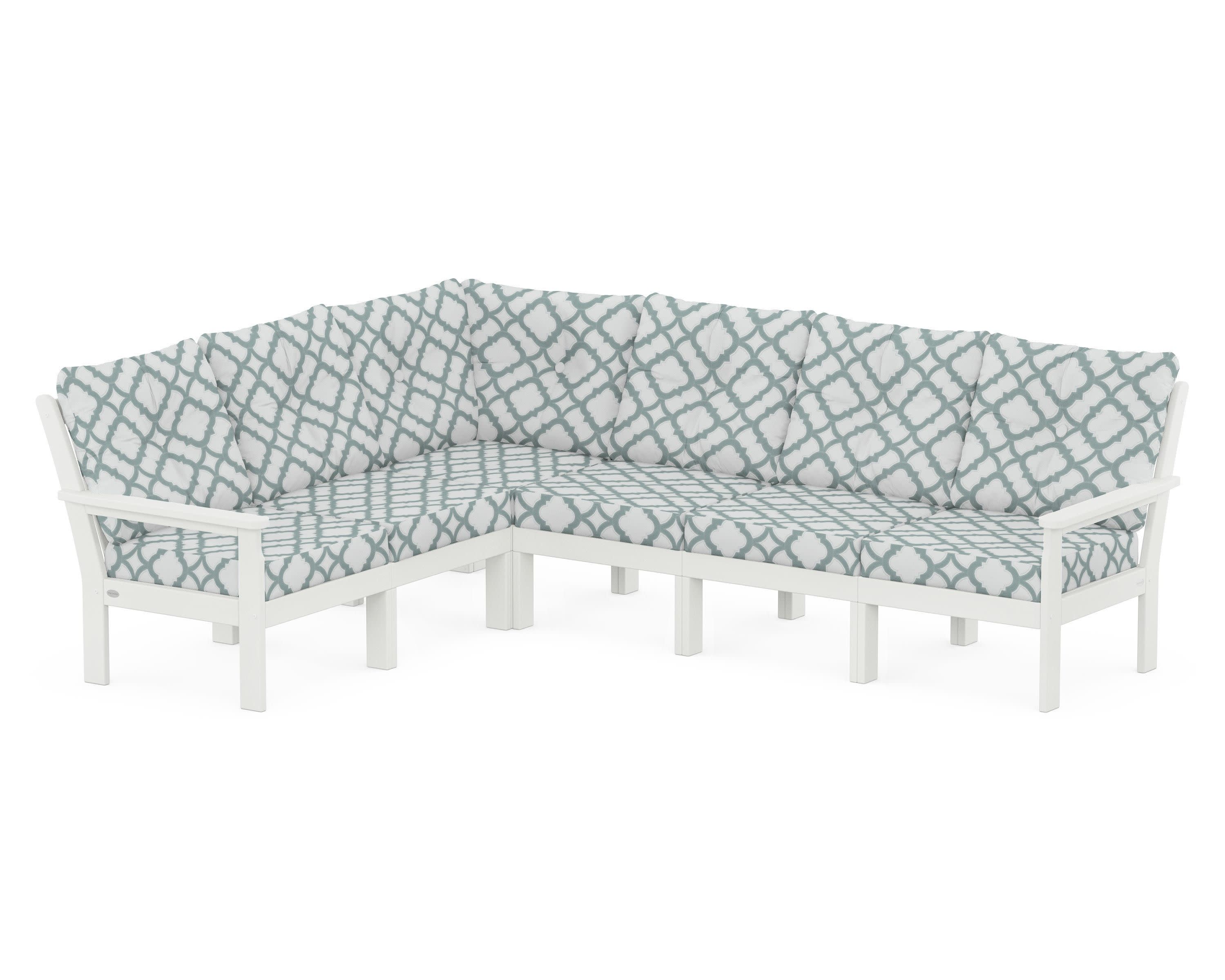 Vineyard 6-Piece Sectional in Vintage White / Trellis Glacier Spa