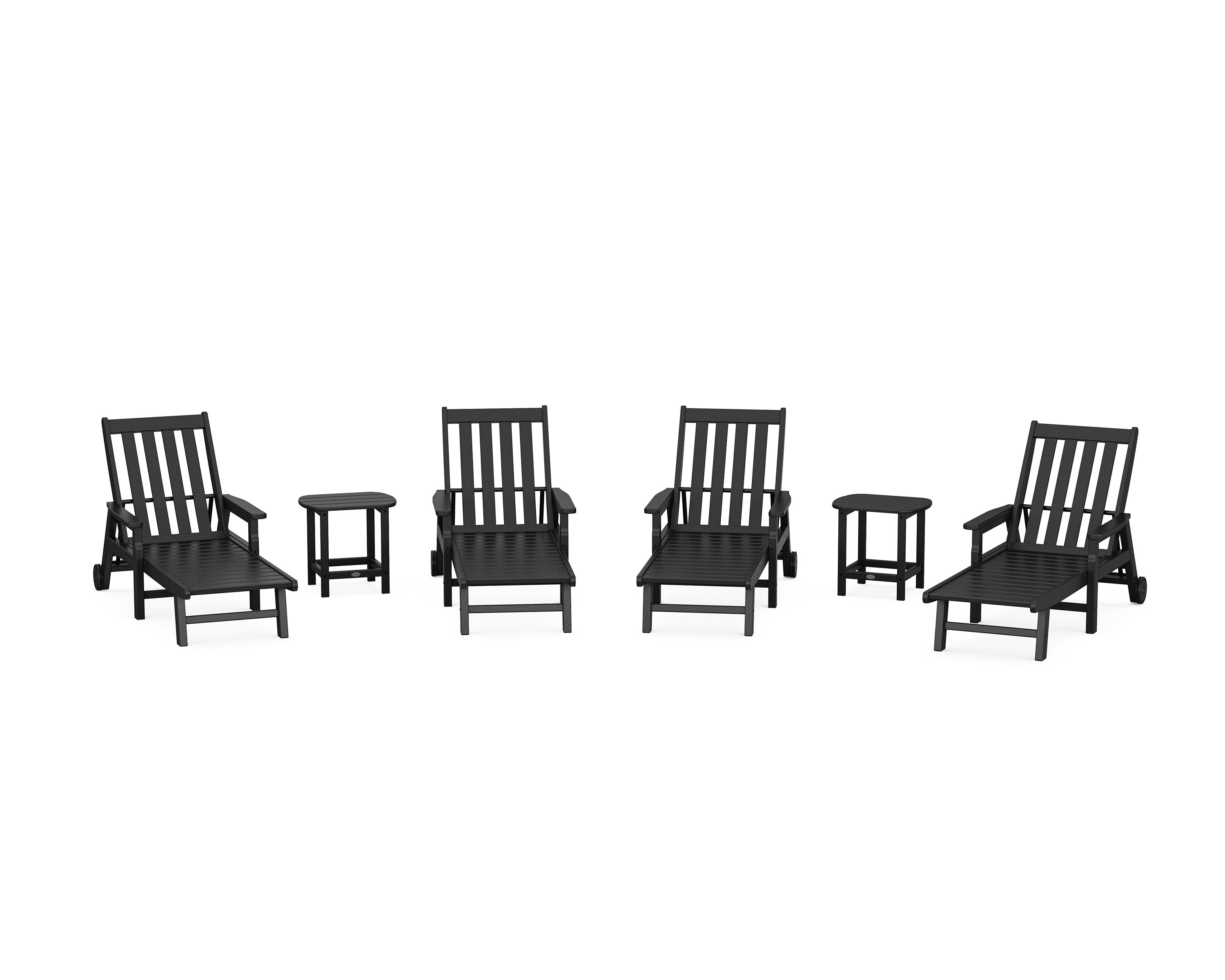 Vineyard 6-Piece Chaise with Arms and Wheels Set in Black