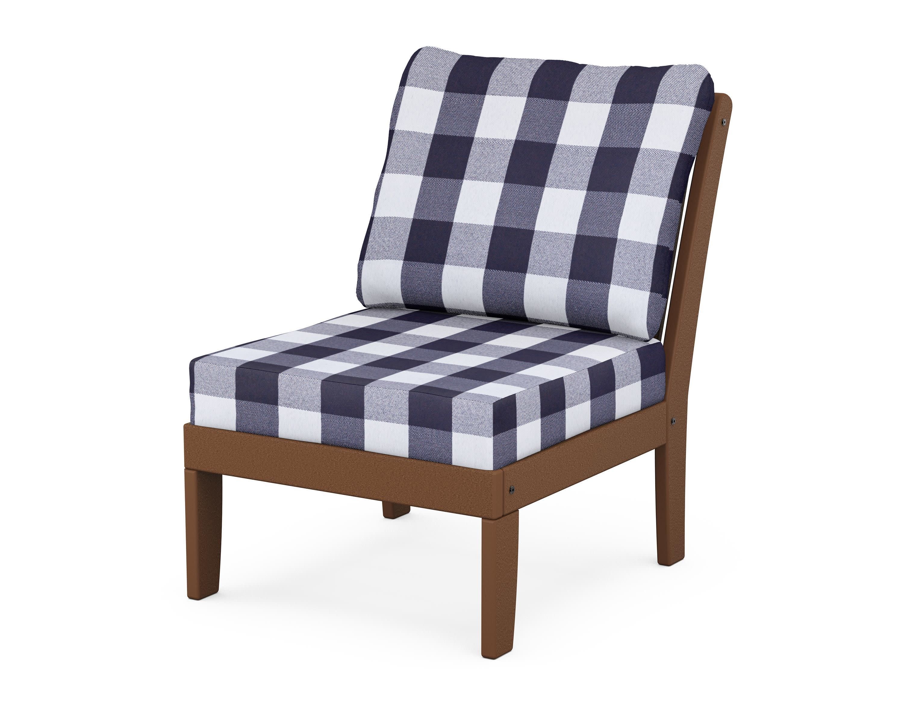 Braxton Modular Armless Chair in Teak / Buffalo Plaid Navy