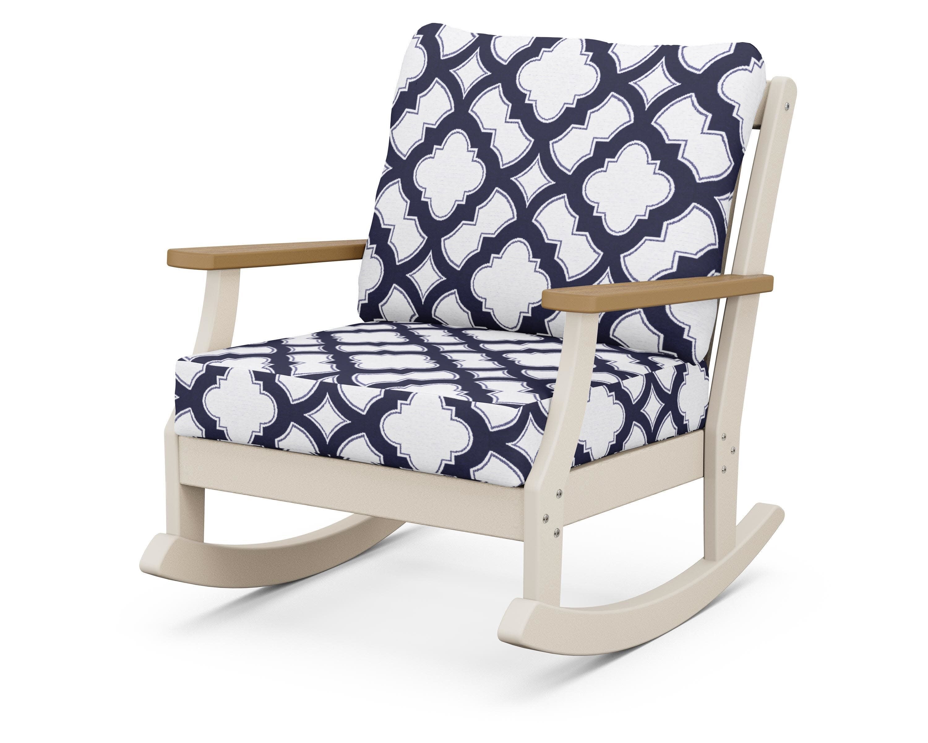 Braxton Deep Seating Rocking Chair in Sand / Natural / Trellis Navy