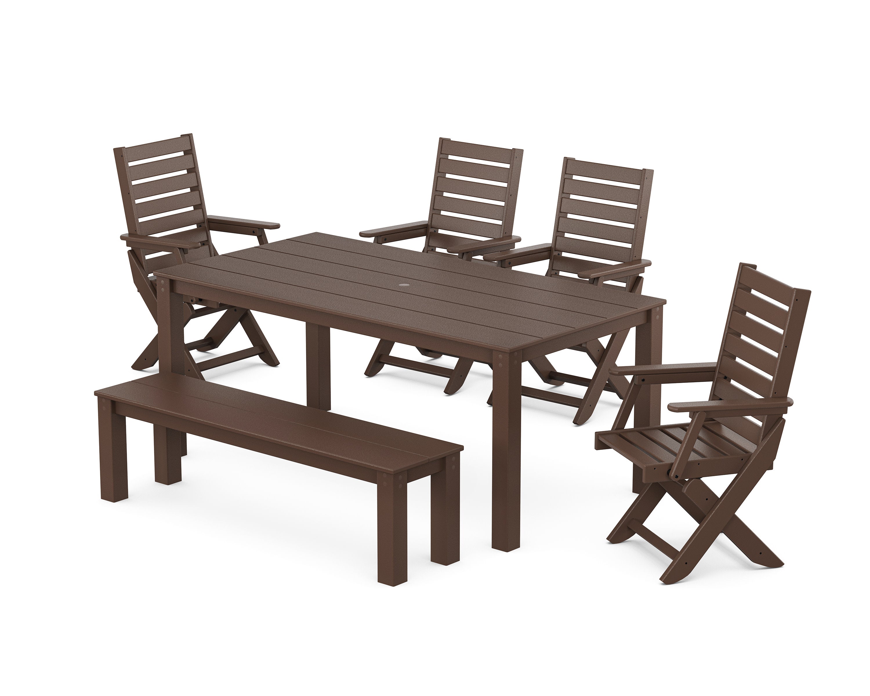 Captain Folding Chair 6-Piece Parsons Dining Set with Bench in Mahogany