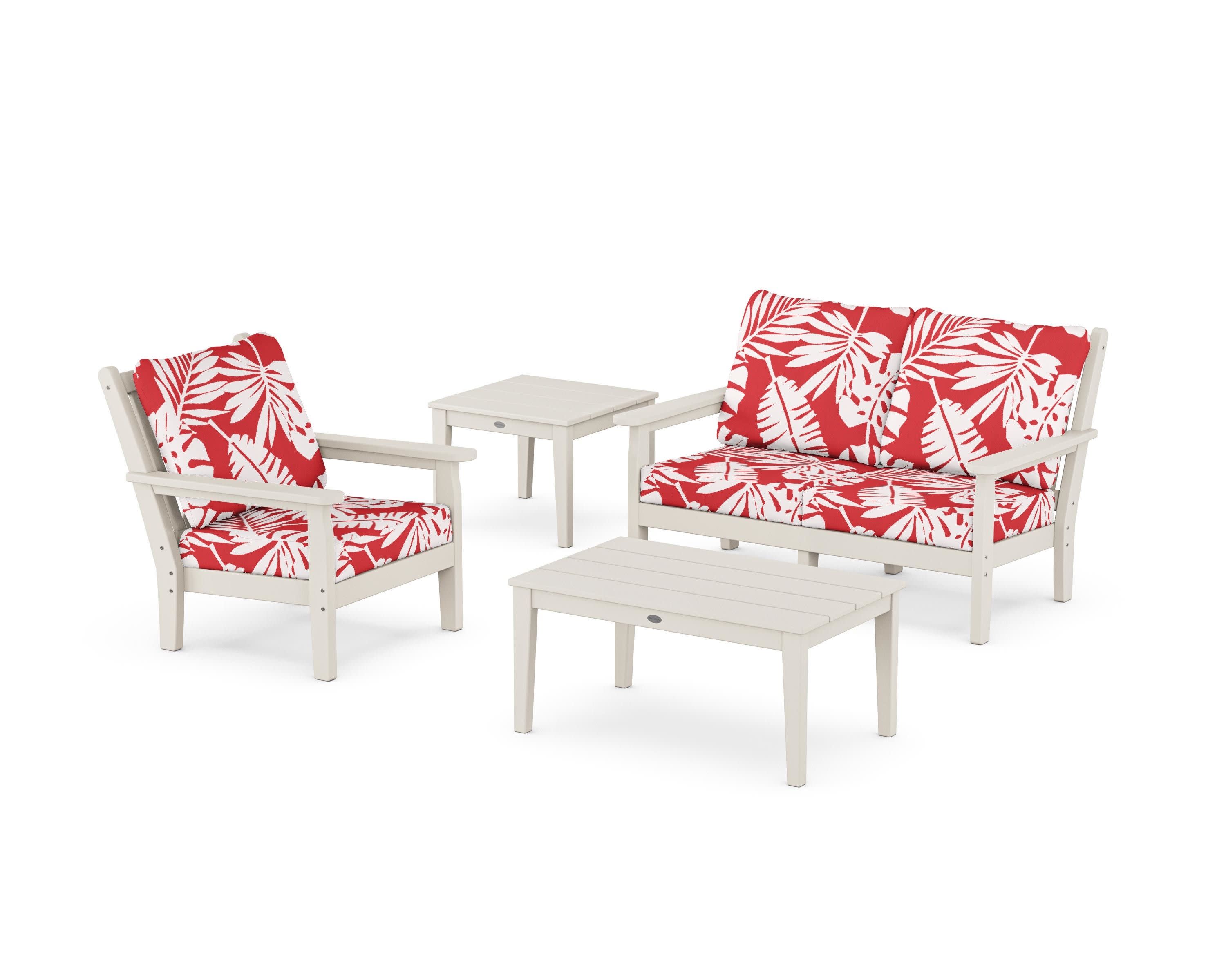 Chippendale 4-Piece Deep Seating Set in Sand / Leaf Crimson