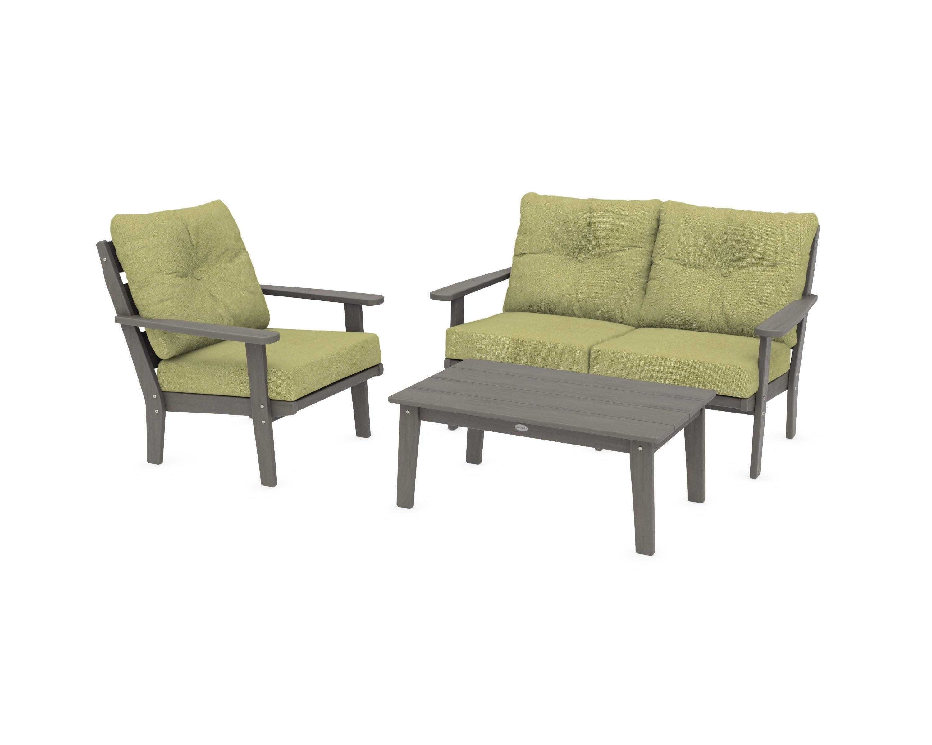 Lakeside 3-Piece Deep Seating Set in Driftwood / Chartreuse Boucle