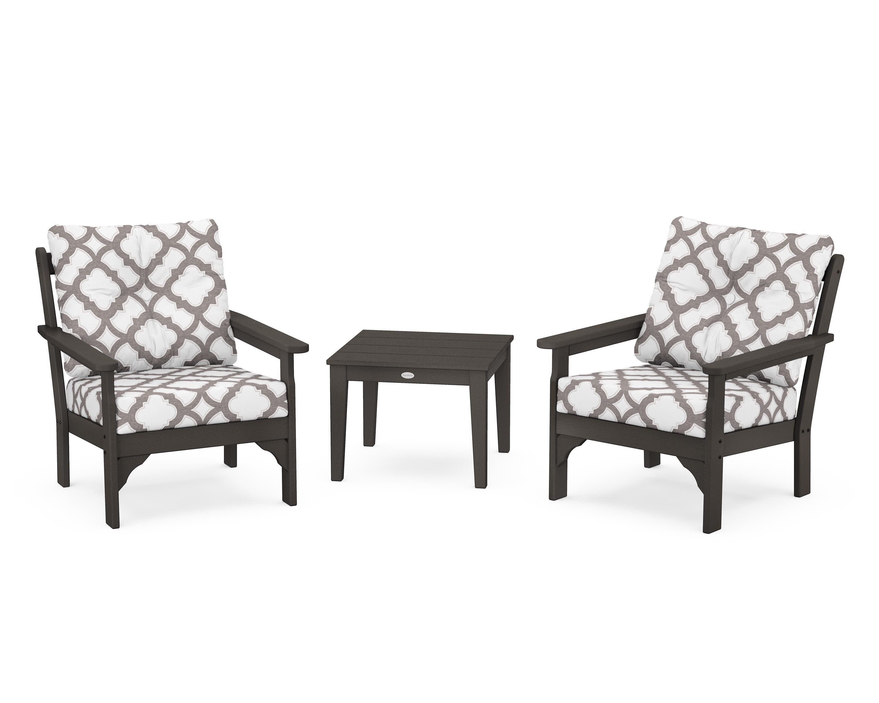 Vineyard 3-Piece Deep Seating Set in Vintage Coffee / Trellis Grey Mist