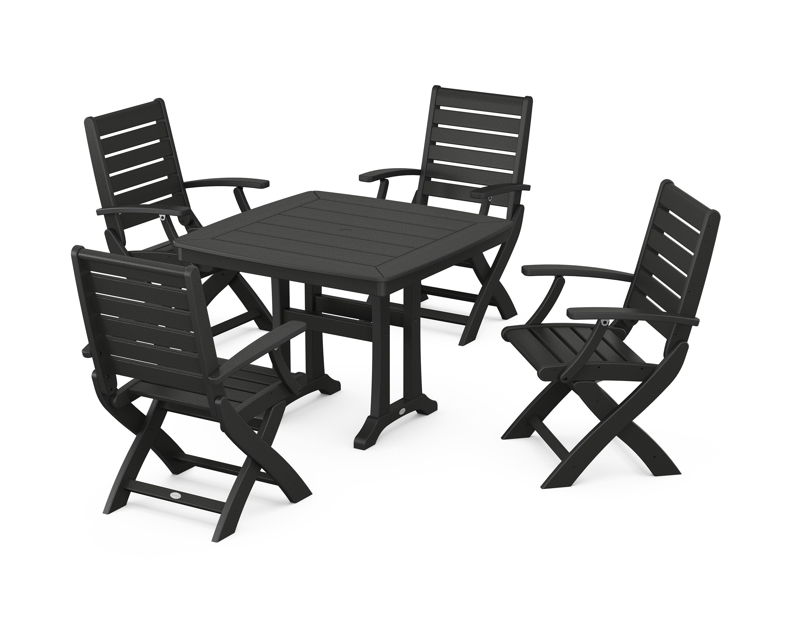 Signature Folding Chair 5-Piece Dining Set with Trestle Legs in Black