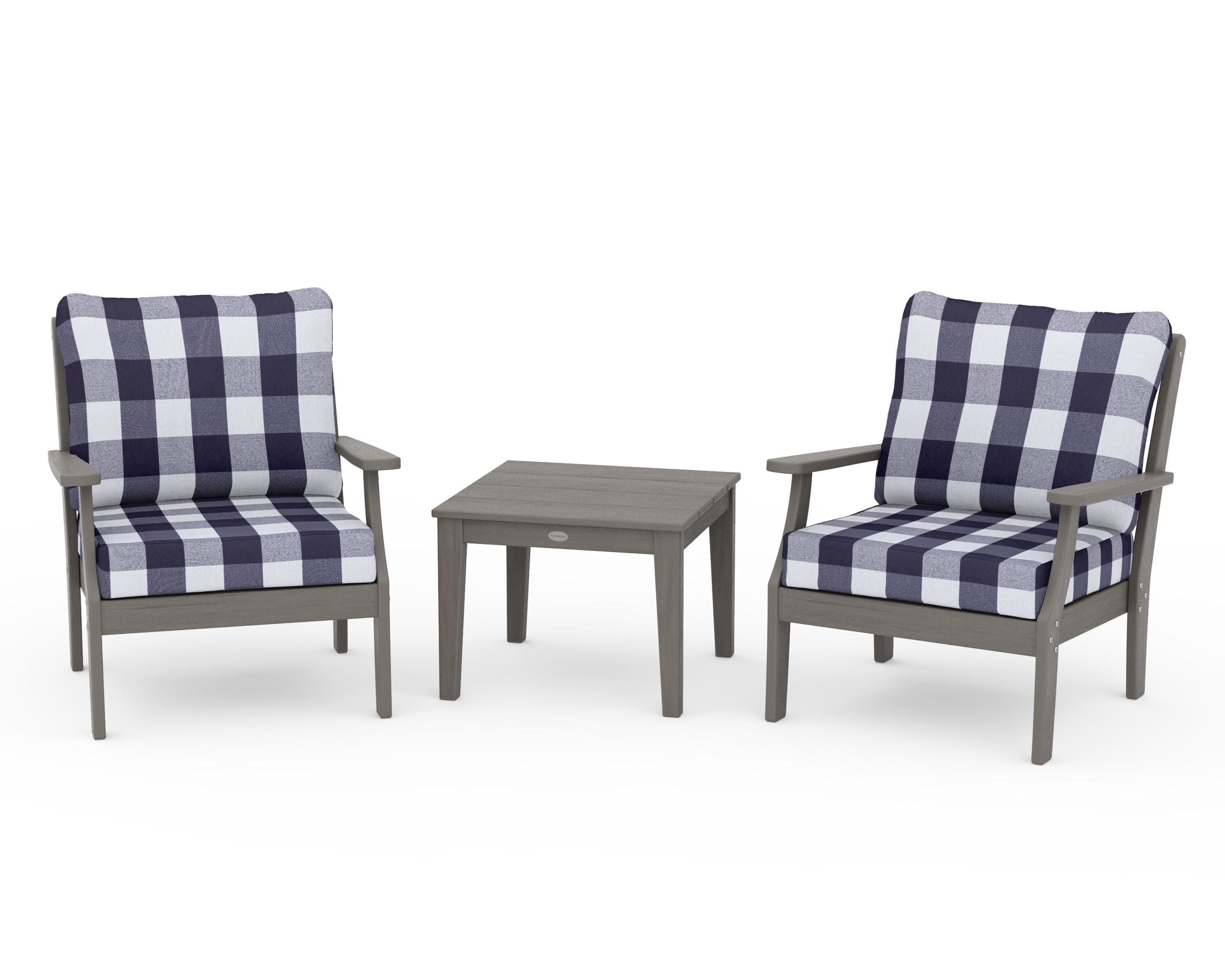 Braxton 3-Piece Deep Seating Set in Driftwood / Buffalo Plaid Navy