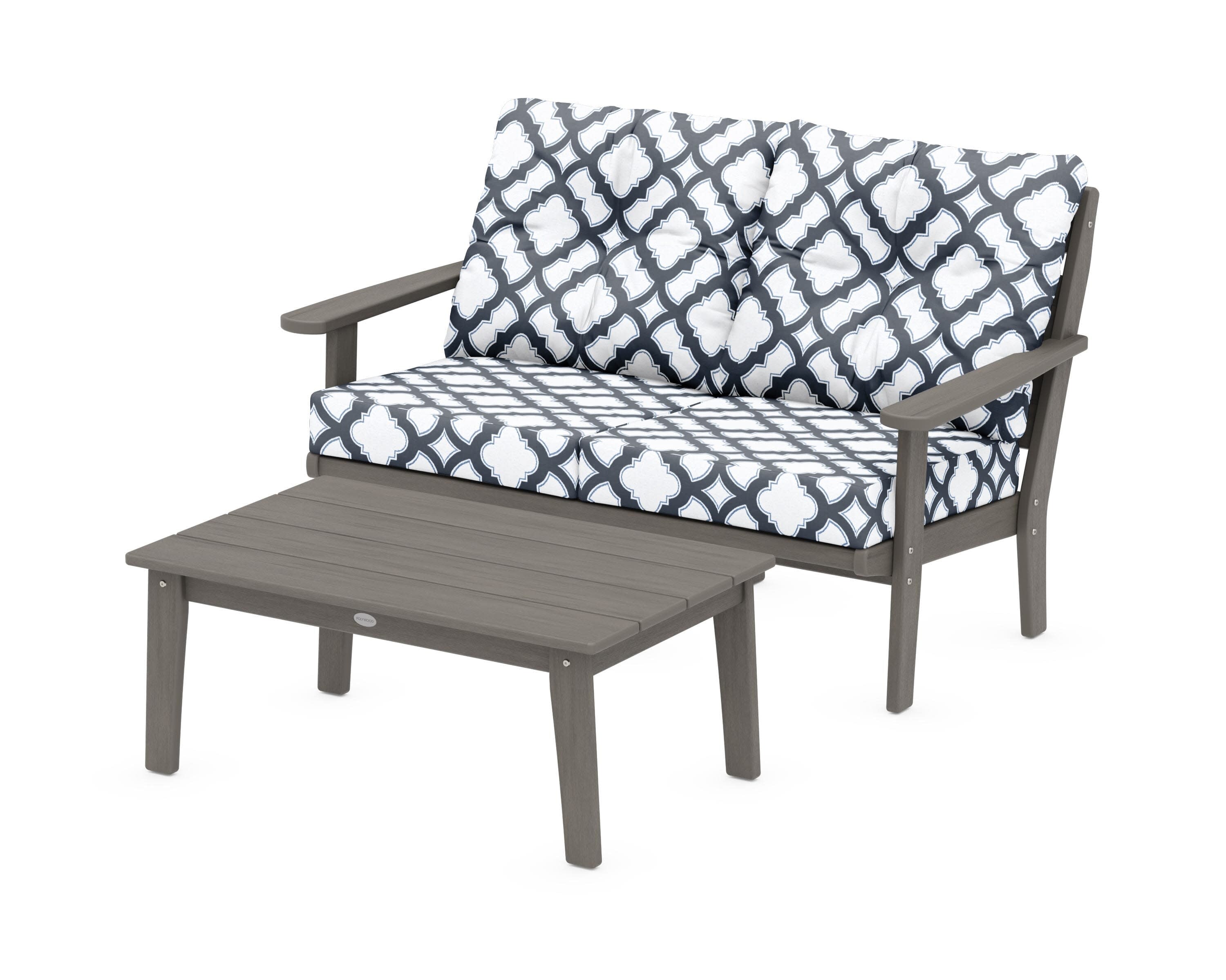 Lakeside 2-Piece Lounge Loveseat Set in Driftwood / Trellis Marine Indigo