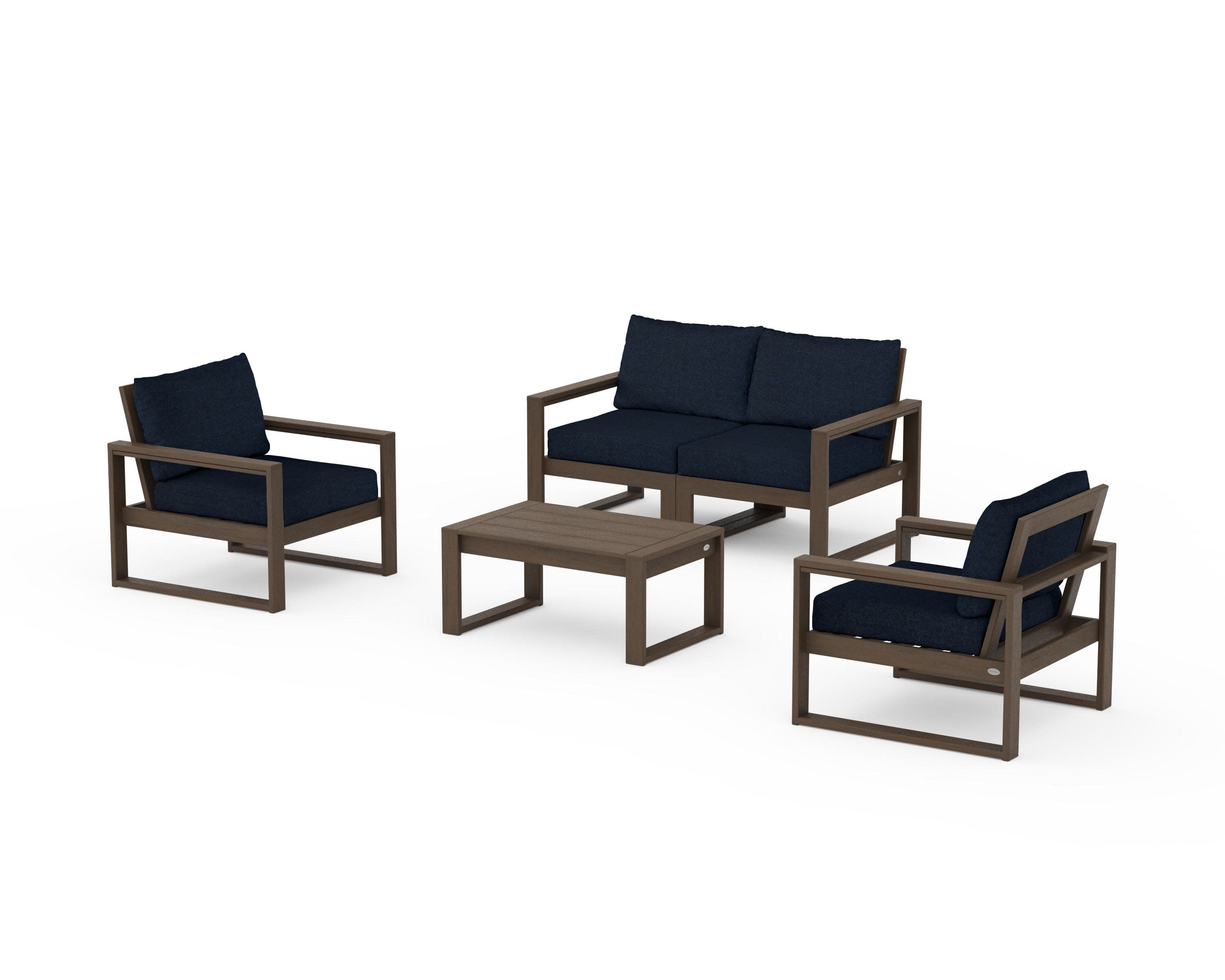 EDGE Sectional 4-Piece Deep Seating Set with Loveseat in Kona / Marine Indigo