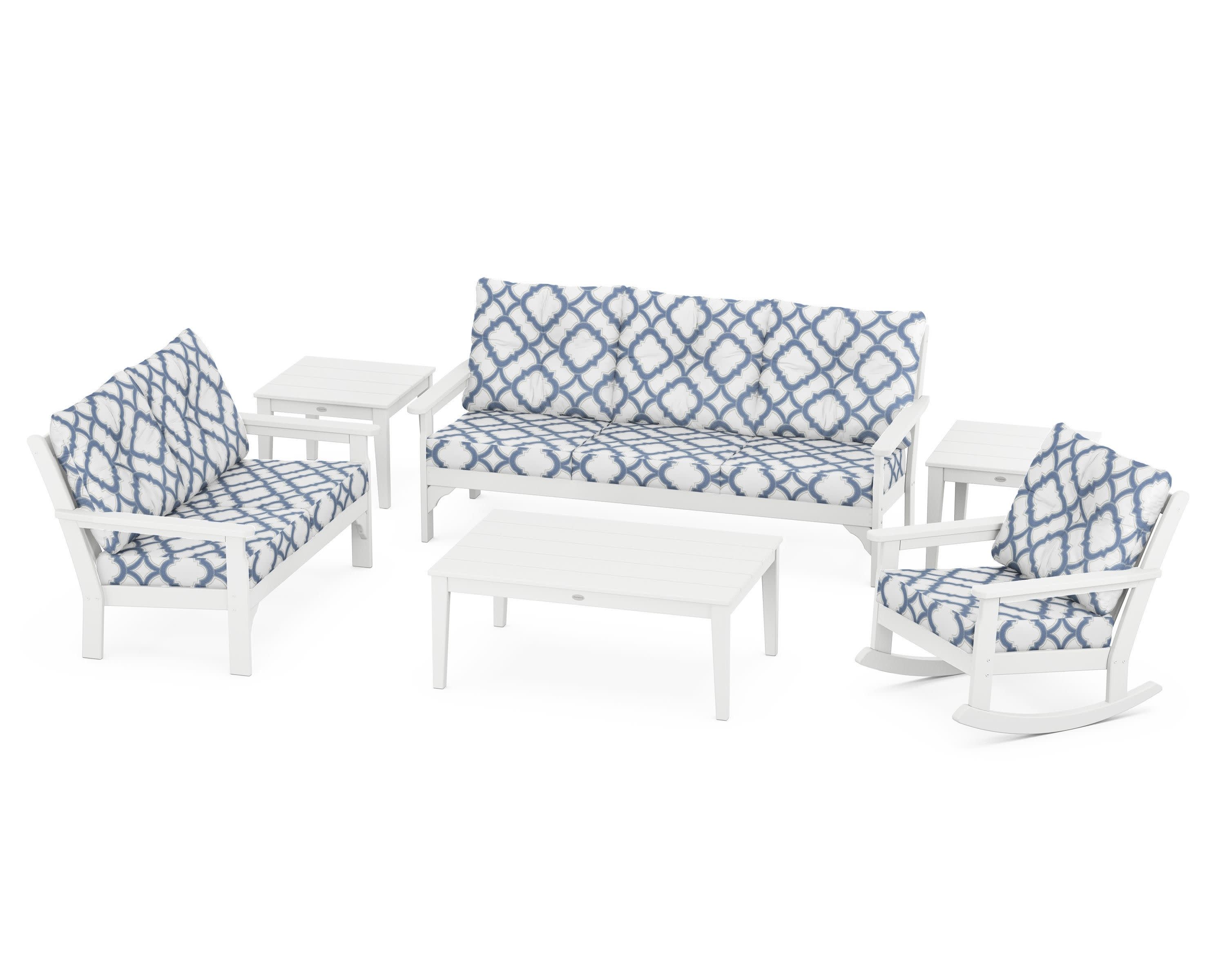 Vineyard 6-Piece Deep Seating Set in White / Trellis Sky Blue