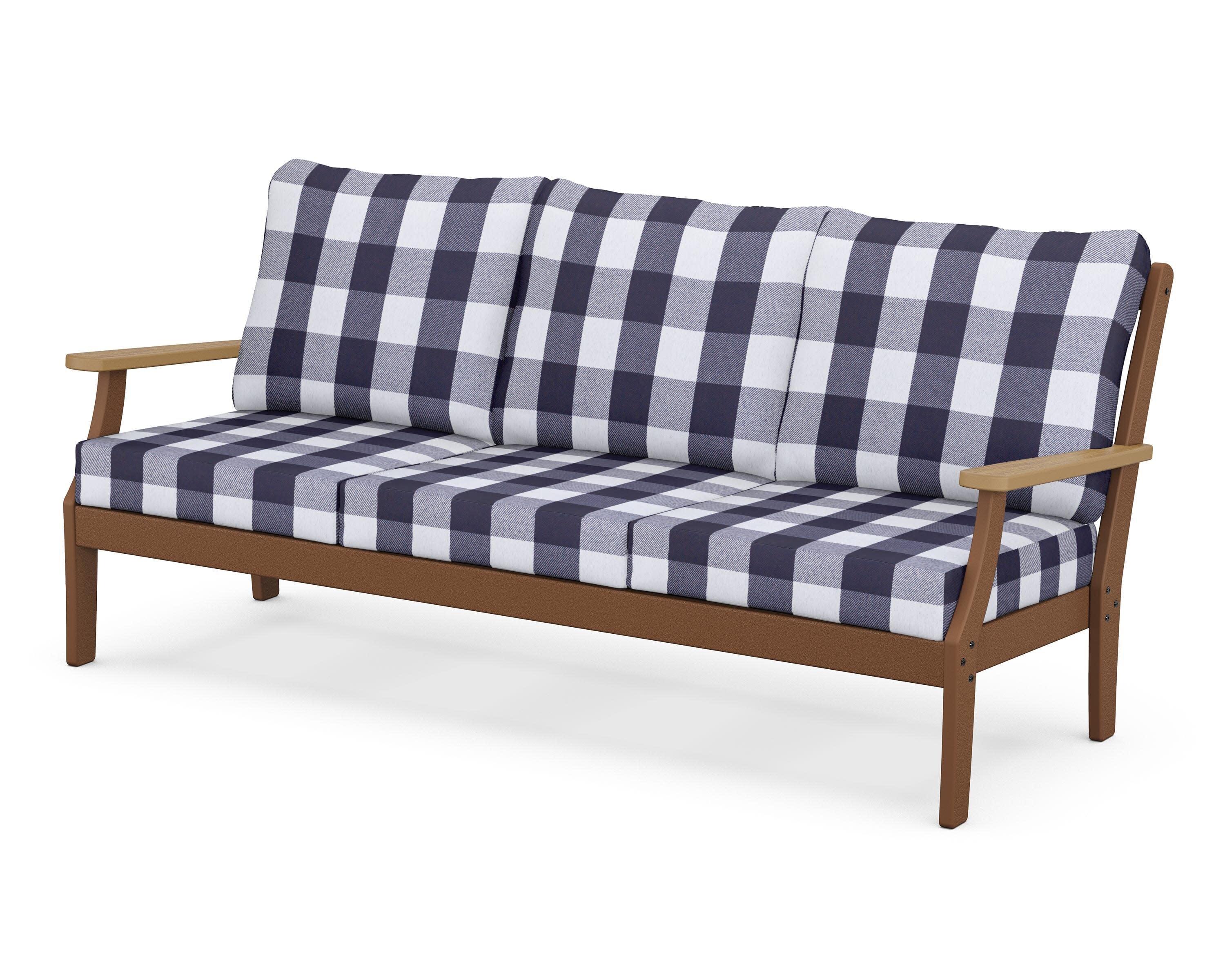 Braxton Deep Seating Sofa in Teak / Natural / Buffalo Plaid Navy