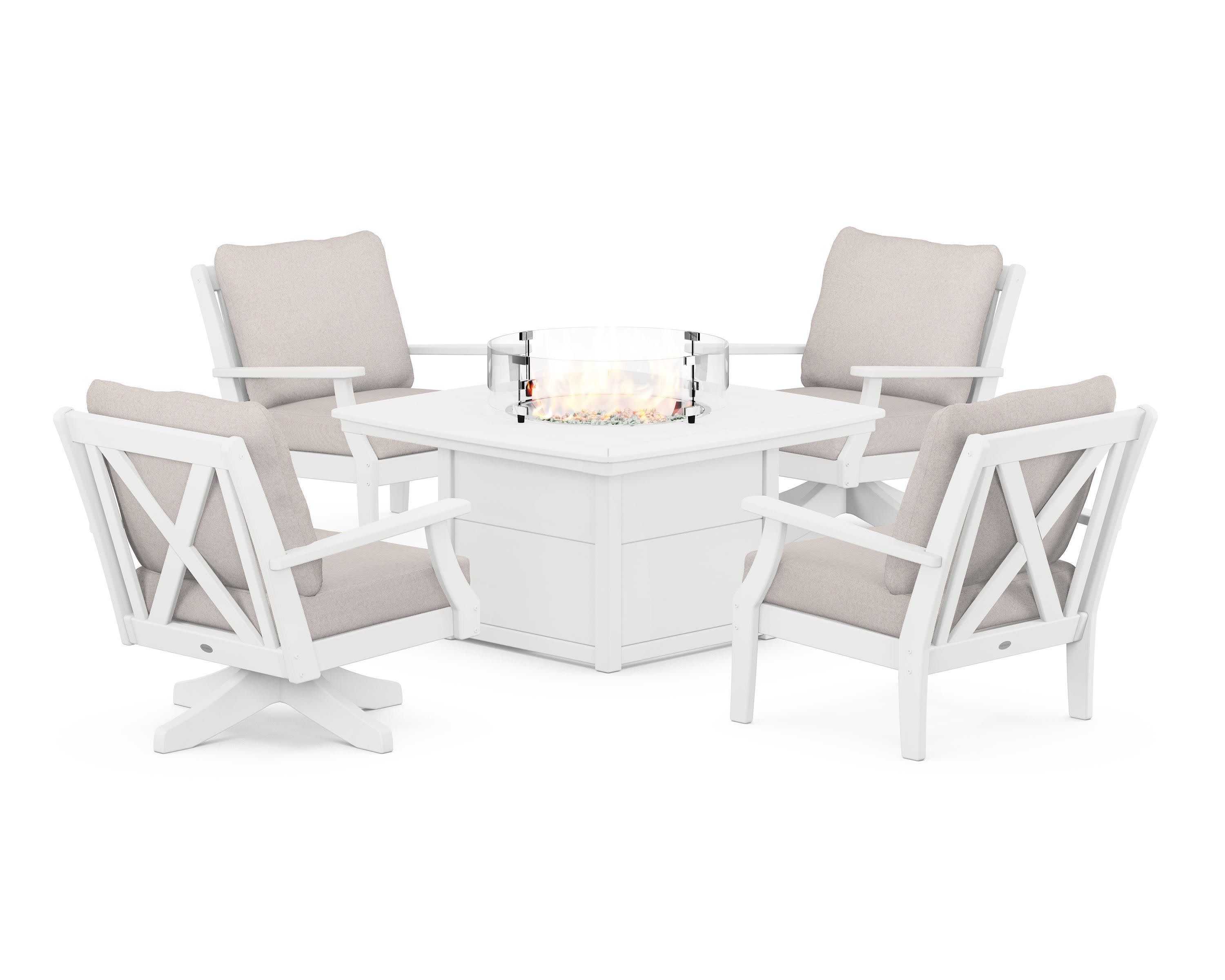 Braxton 5-Piece Deep Seating Set with Fire Table in White / Dune Burlap