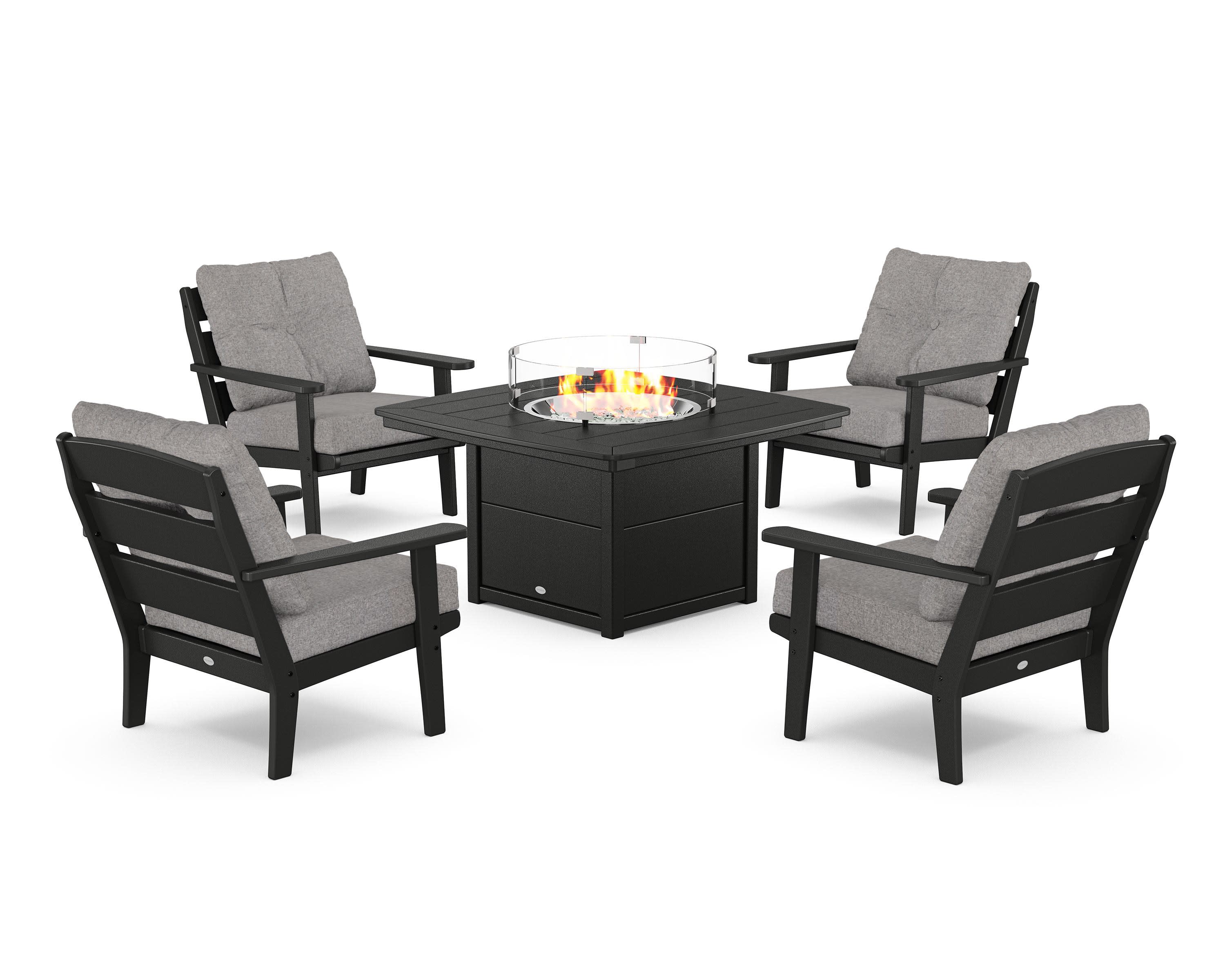 Lakeside 5-Piece Deep Seating Set with Nautical Fire Pit Table in Black / Grey Mist