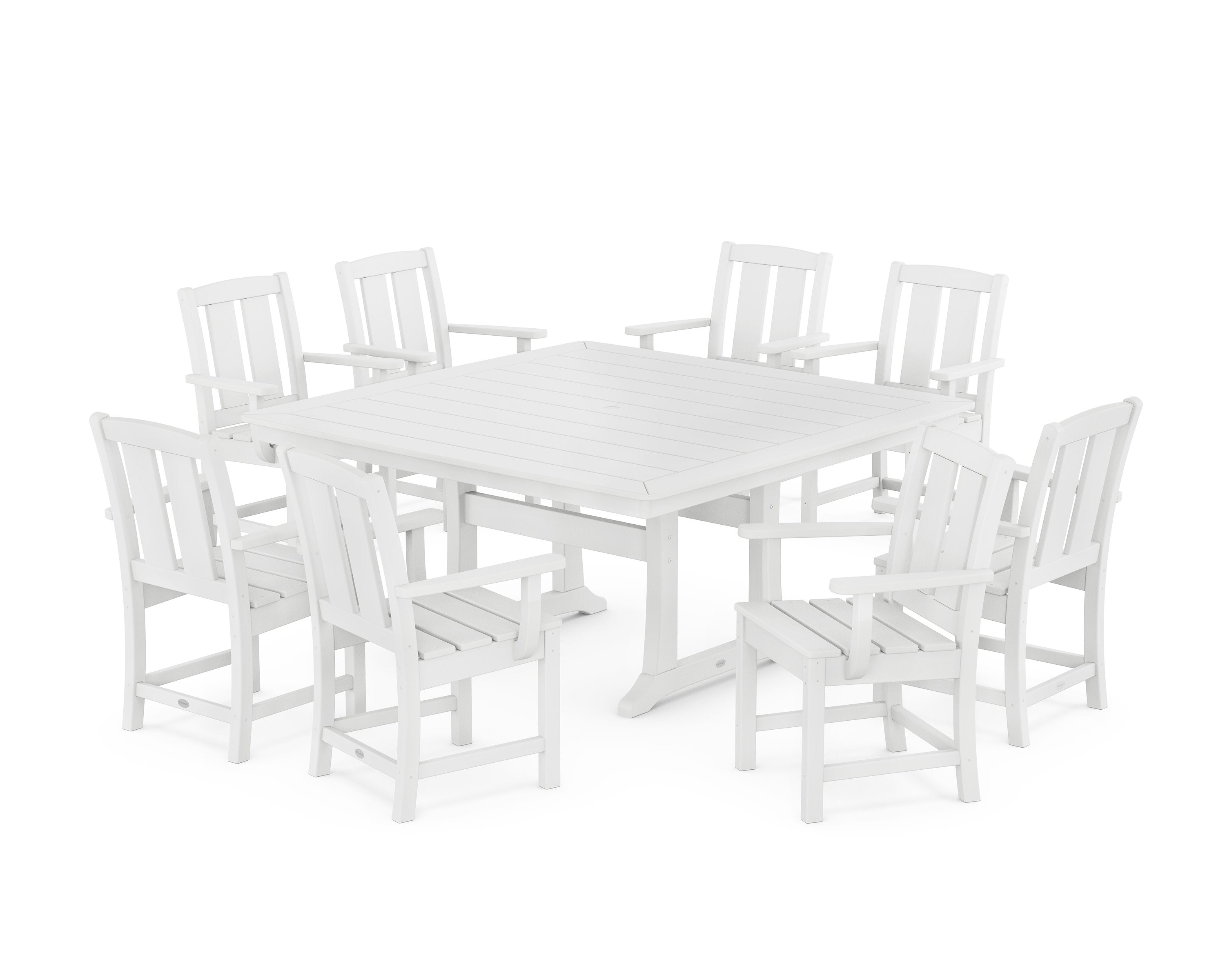 Mission 9-Piece Square Dining Set with Trestle Legs in White