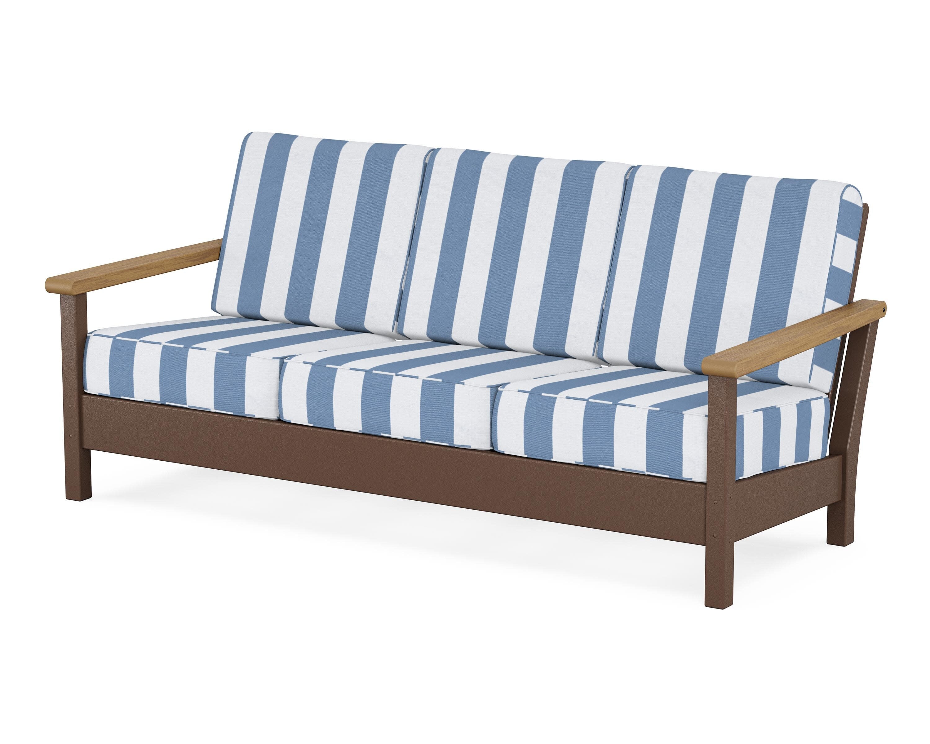 Harbour Deep Seating Sofa in Mahogany / Natural / Cabana Stripe Sky Blue