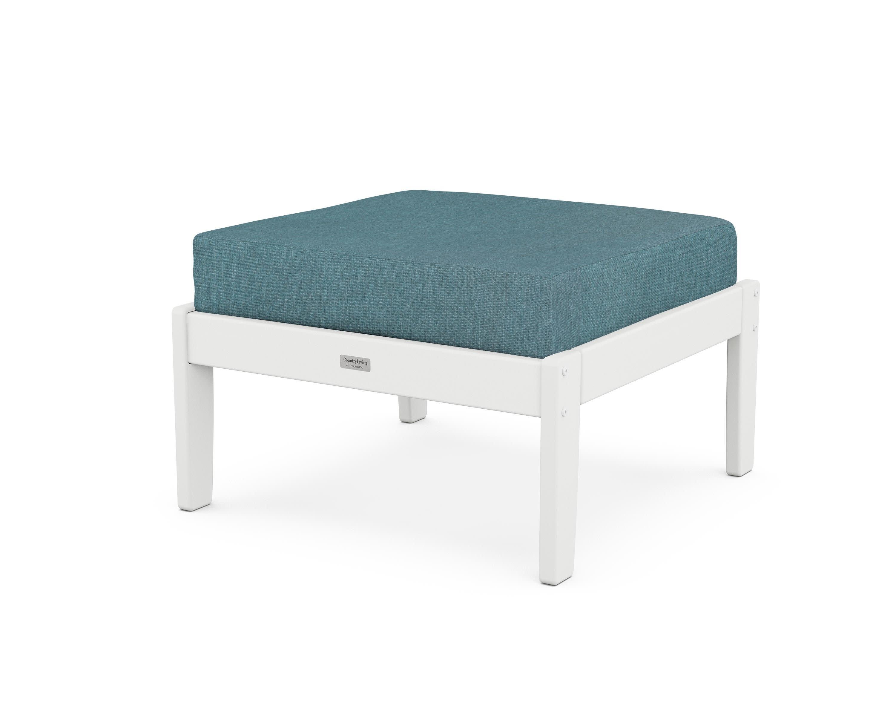 Cottage Deep Seating Ottoman in White / Ocean Teal