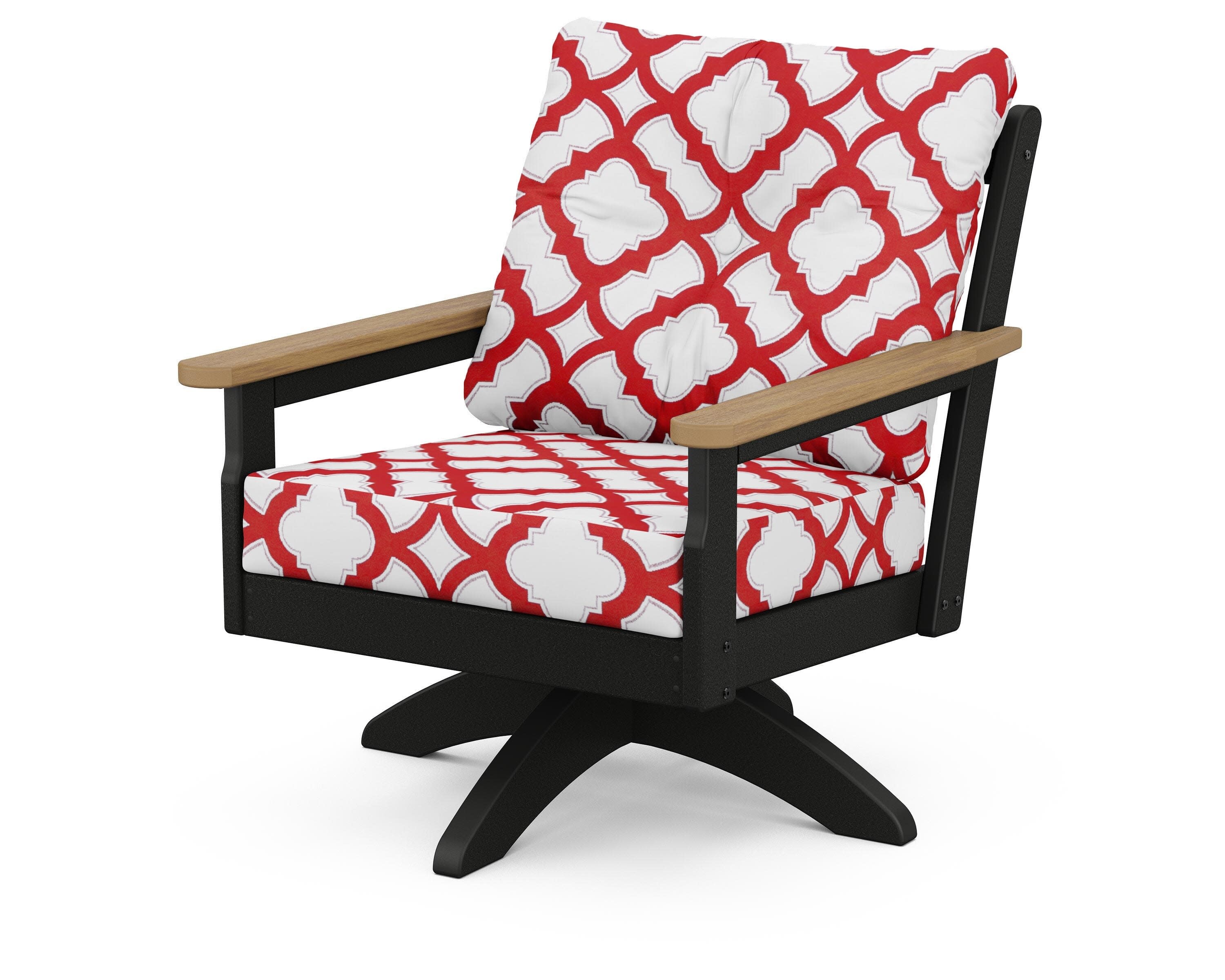 Vineyard Deep Seating Swivel Chair in Black / Natural / Trellis Crimson