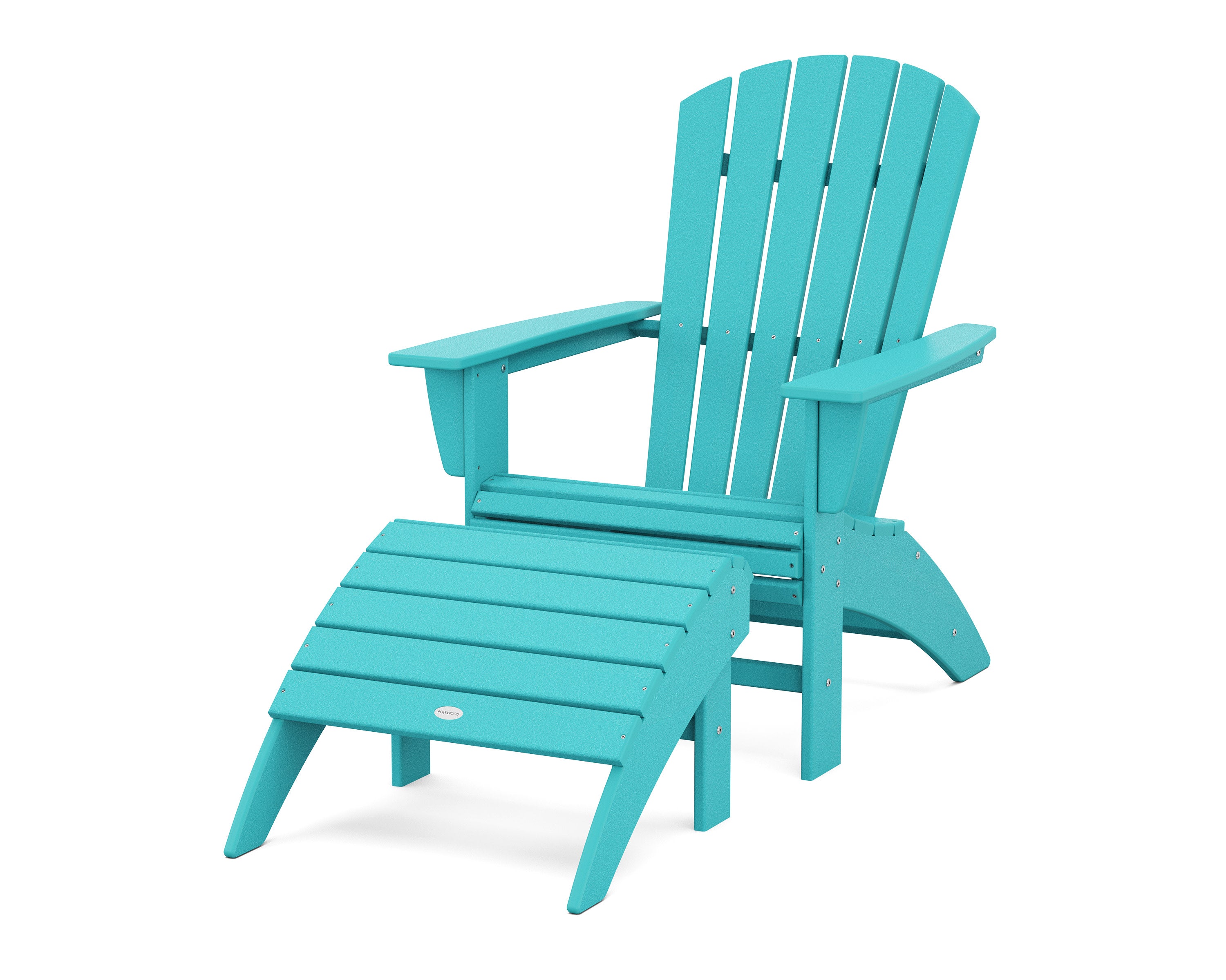 Nautical Curveback Adirondack Chair 2-Piece Set with Ottoman in Aruba
