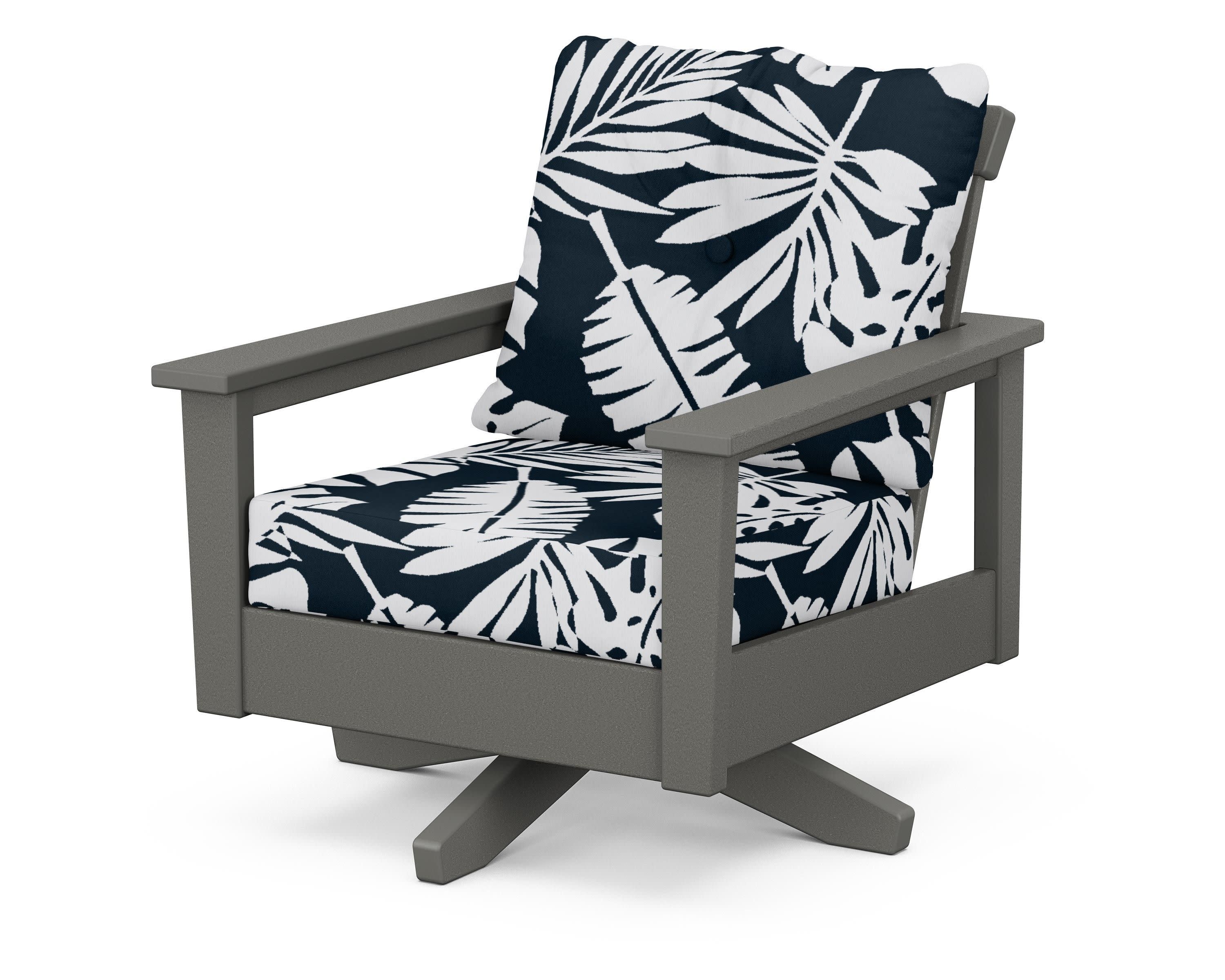 Prescott Deep Seating Swivel Chair in Slate Grey / Leaf Marine Indigo