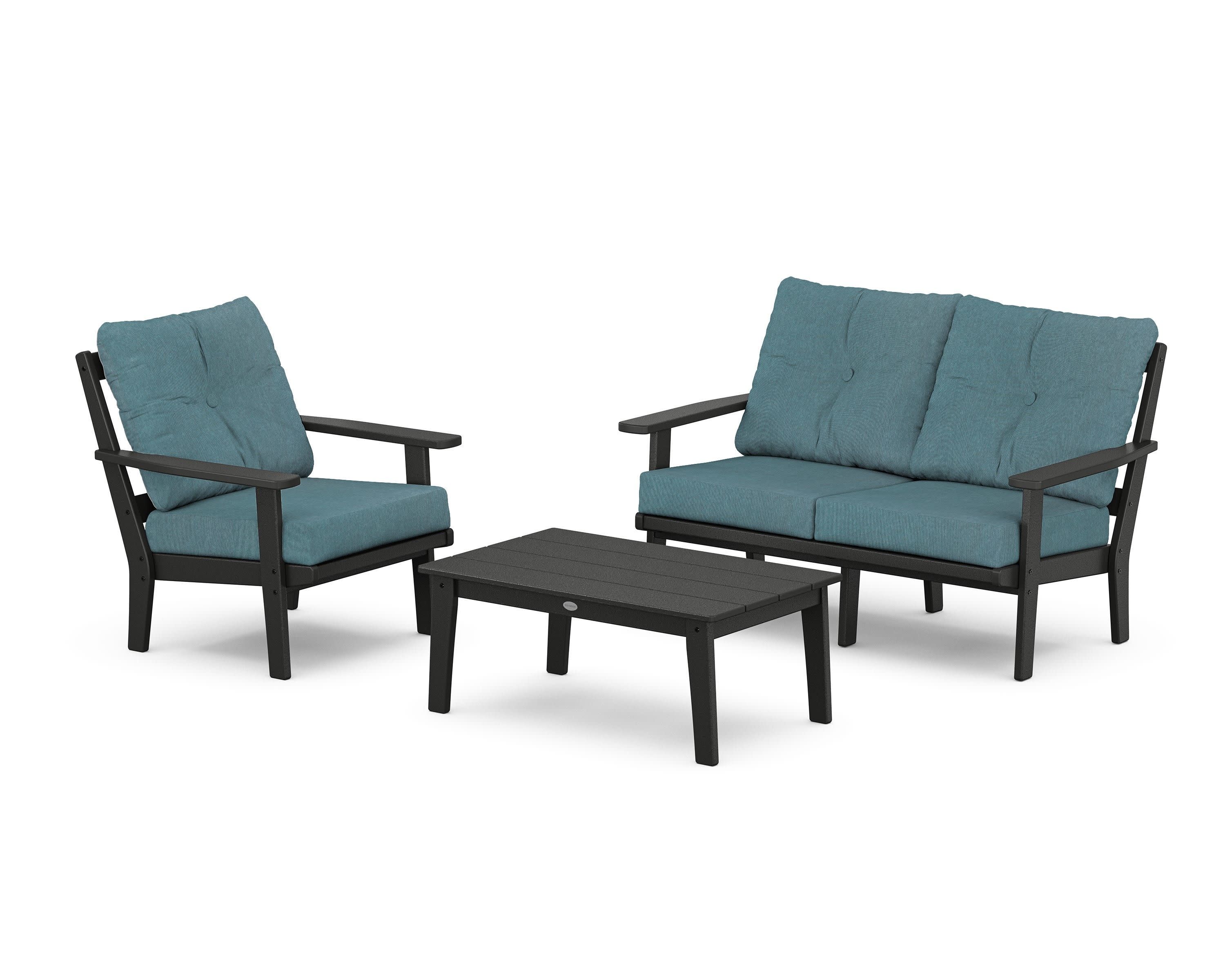 Prairie 3-Piece Deep Seating Set with Loveseat in Black / Ocean Teal