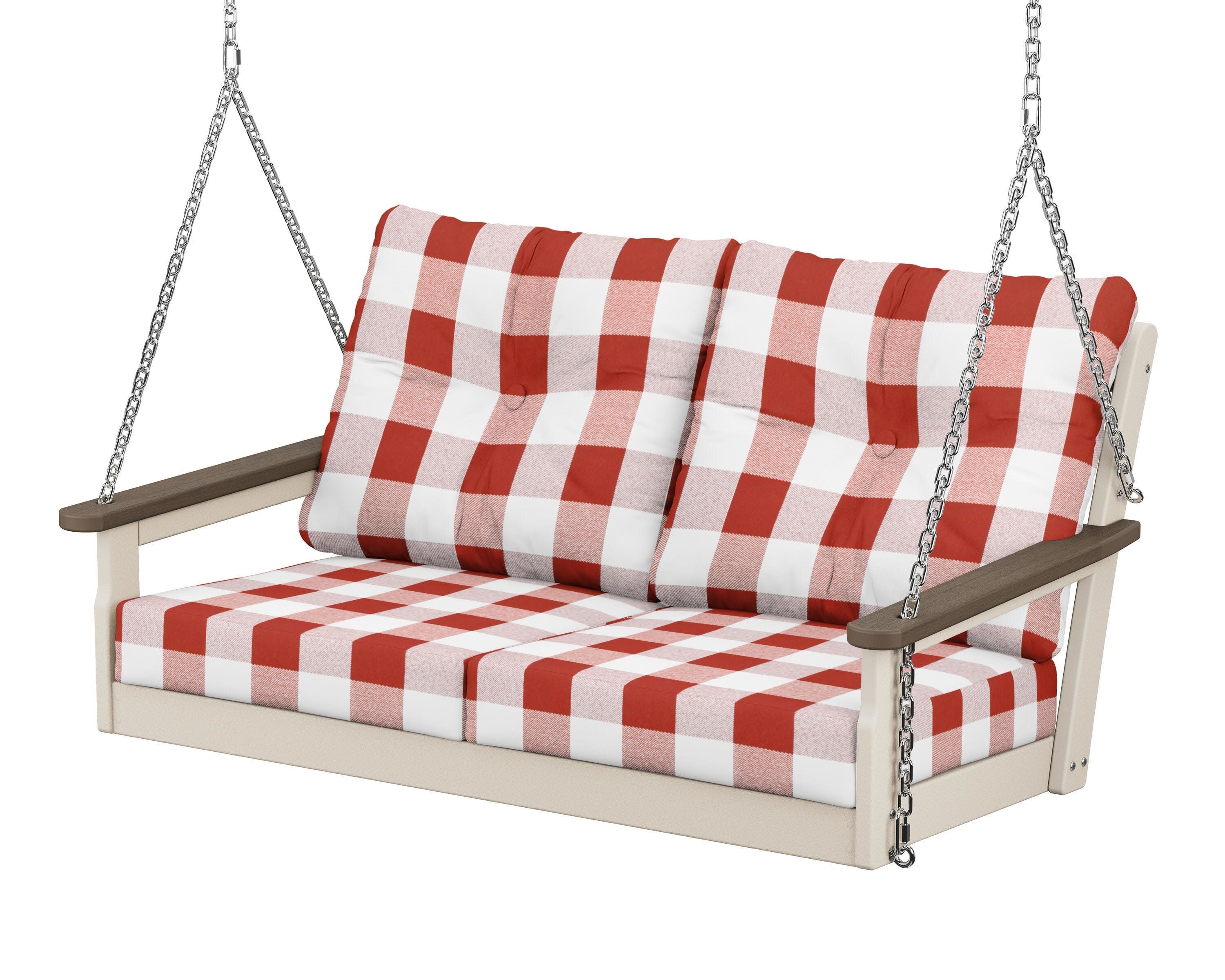 Vineyard Deep Seating Swing in Sand / Kona / Buffalo Plaid Crimson