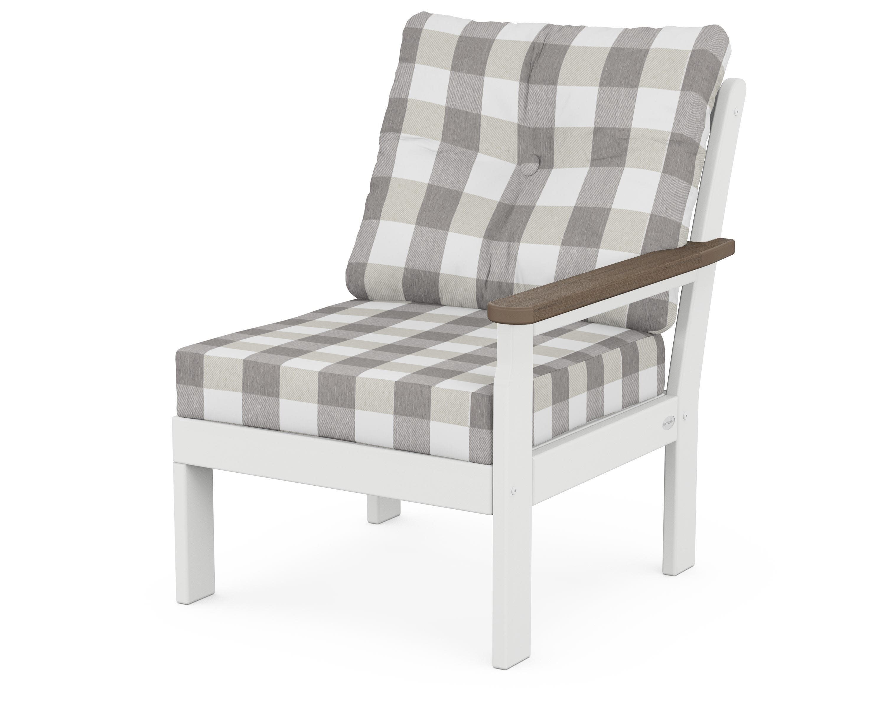 Vineyard Modular Right Arm Chair in White / Kona / Buffalo Plaid Grey Mist