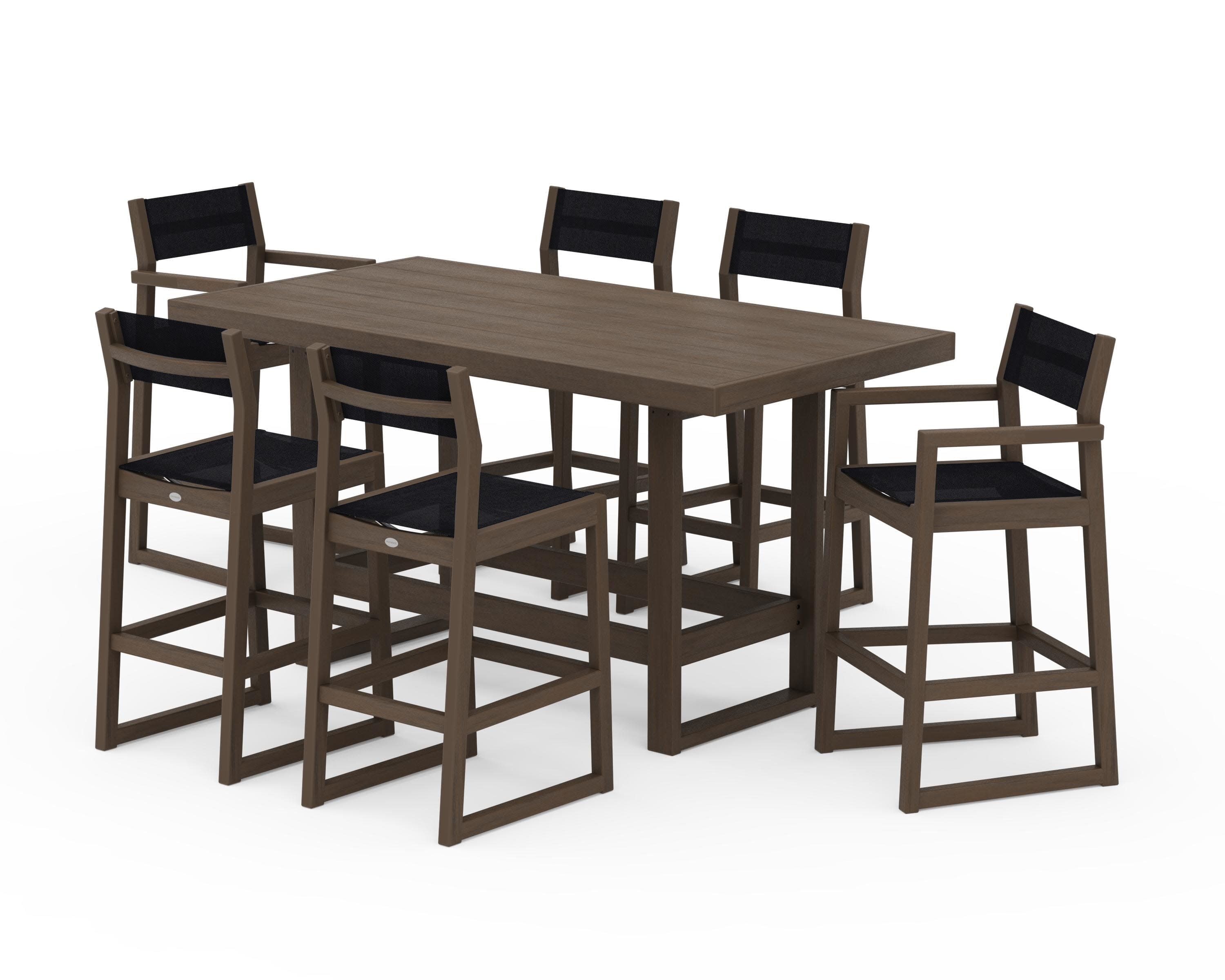 EDGE Sling 7-Piece Bar Table Set in Kona / Black Sling