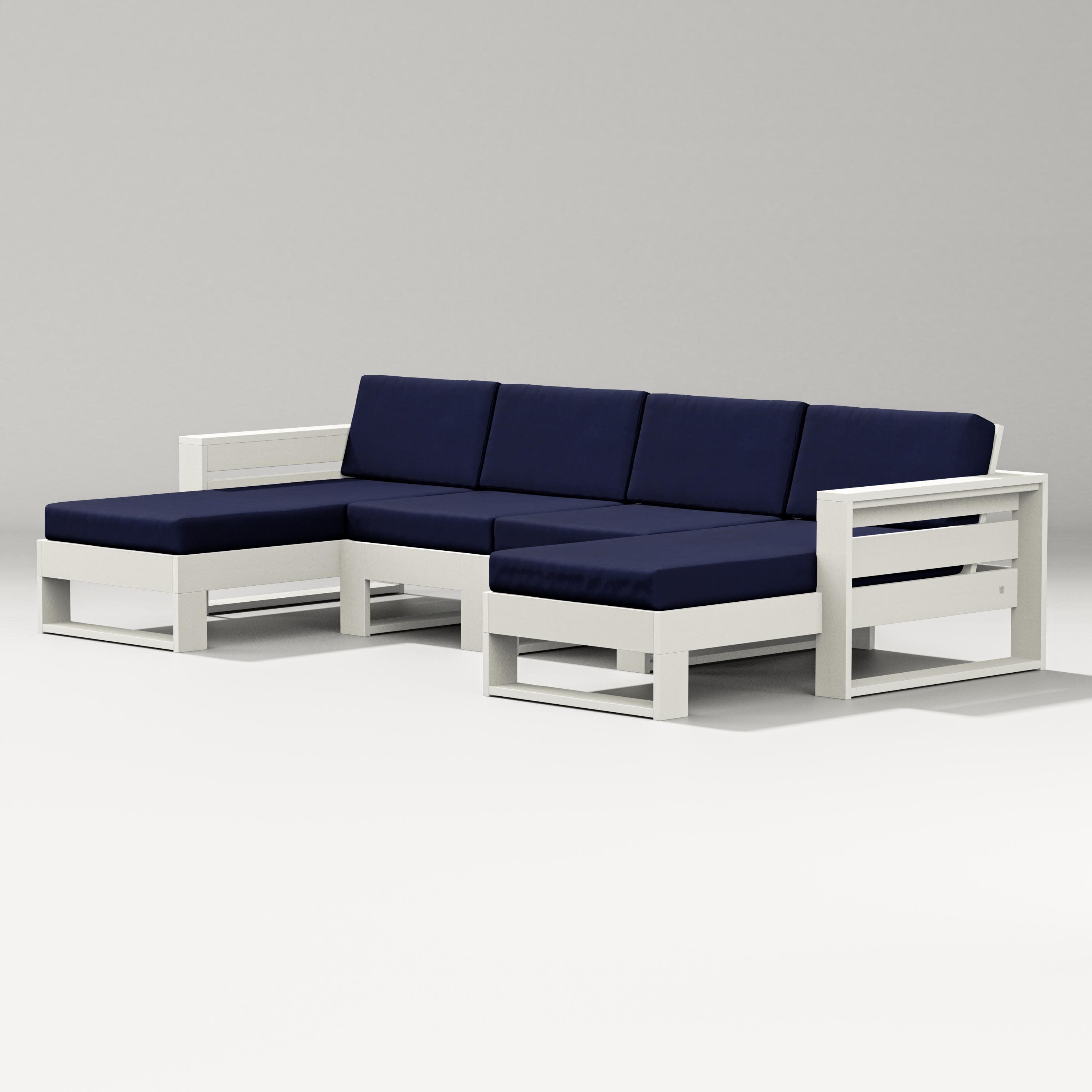 Latitude Double Chaise Sectional in Vintage White / Navy
