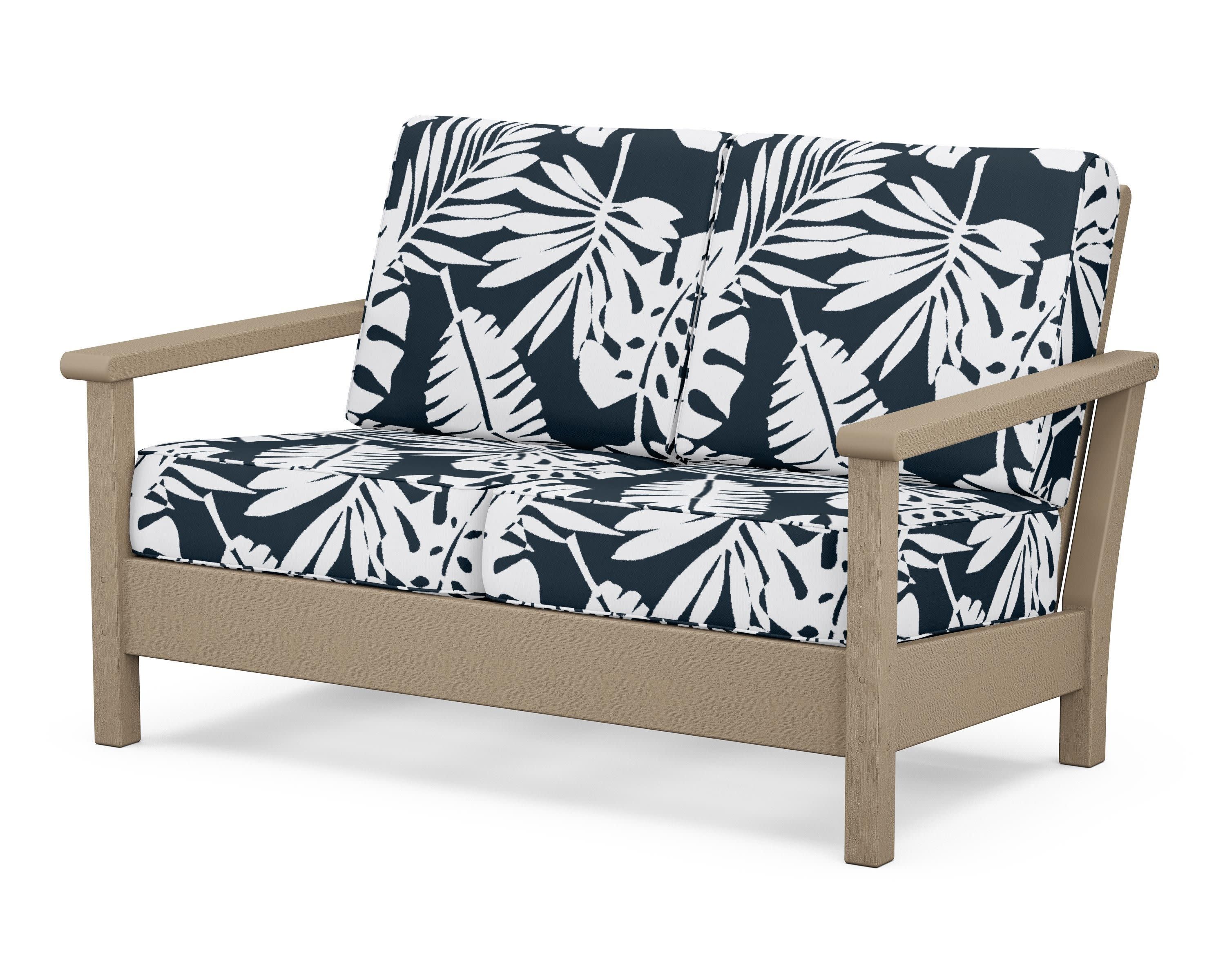 Harbour Deep Seating Loveseat in Vintage Sahara / Leaf Marine Indigo