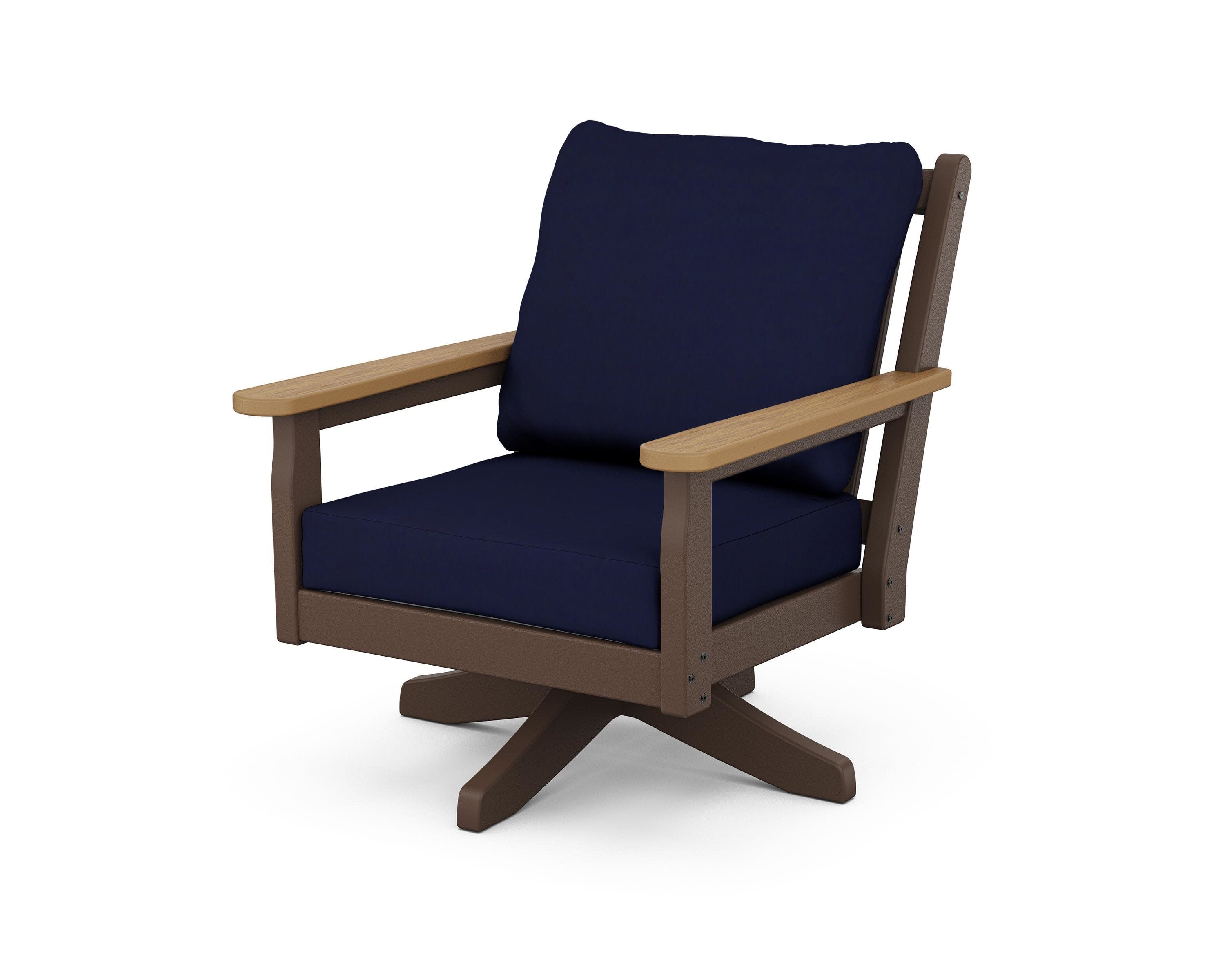 Chippendale Deep Seating Swivel Chair in Mahogany / Natural / Navy