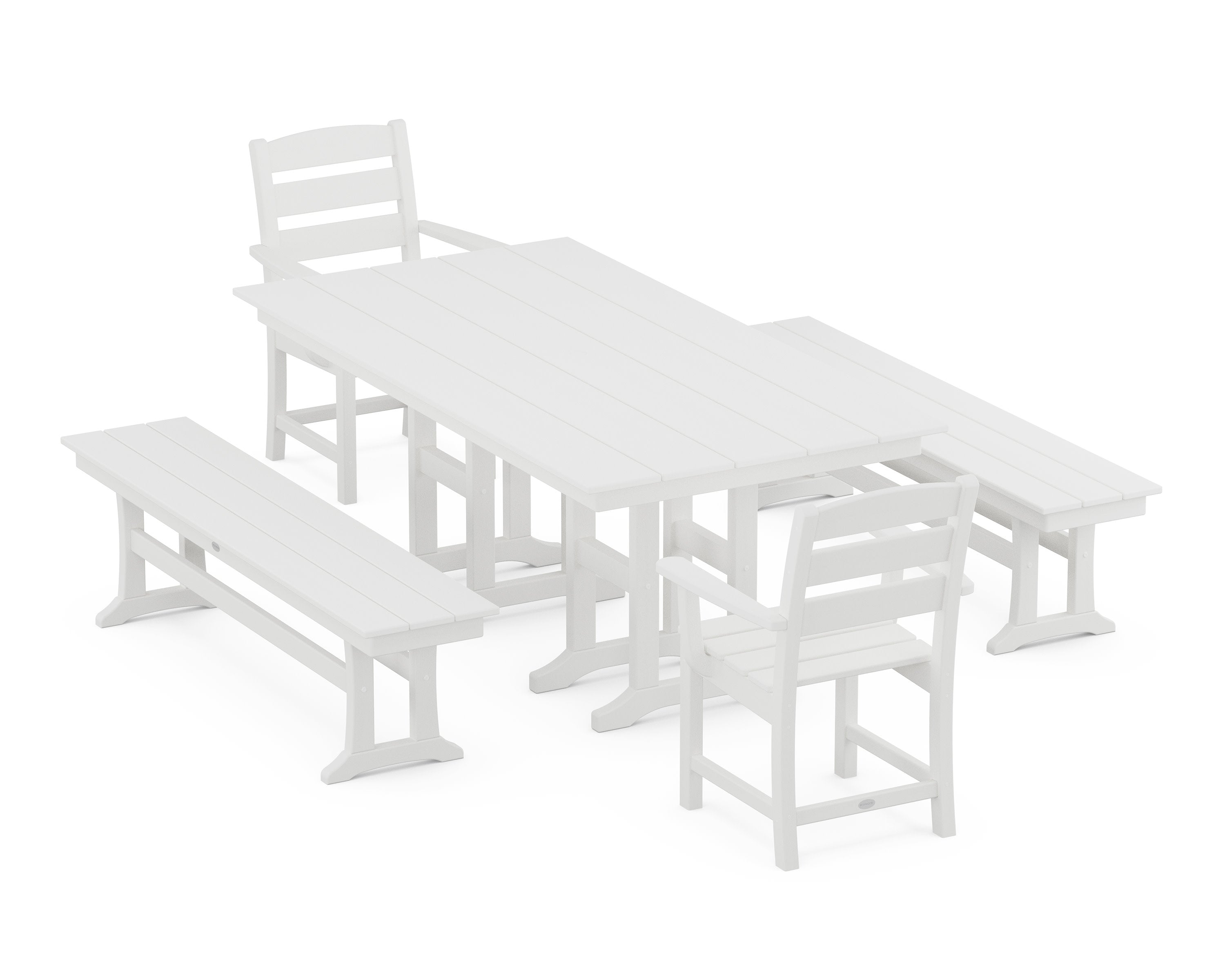 Lakeside 5-Piece Farmhouse Dining Set with Benches in Vintage White