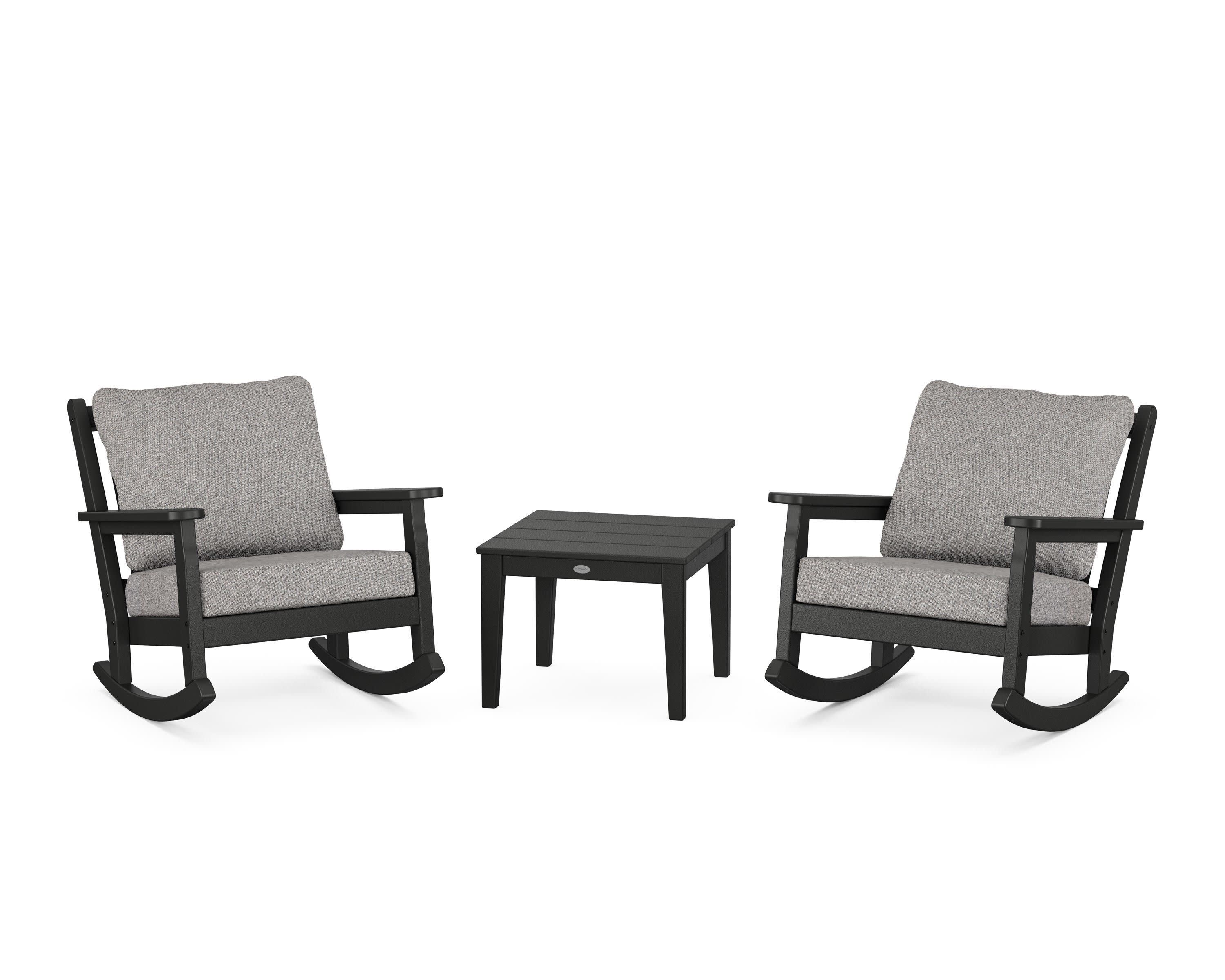 Chippendale 3-Piece Deep Seating Rocker Set in Black / Grey Mist