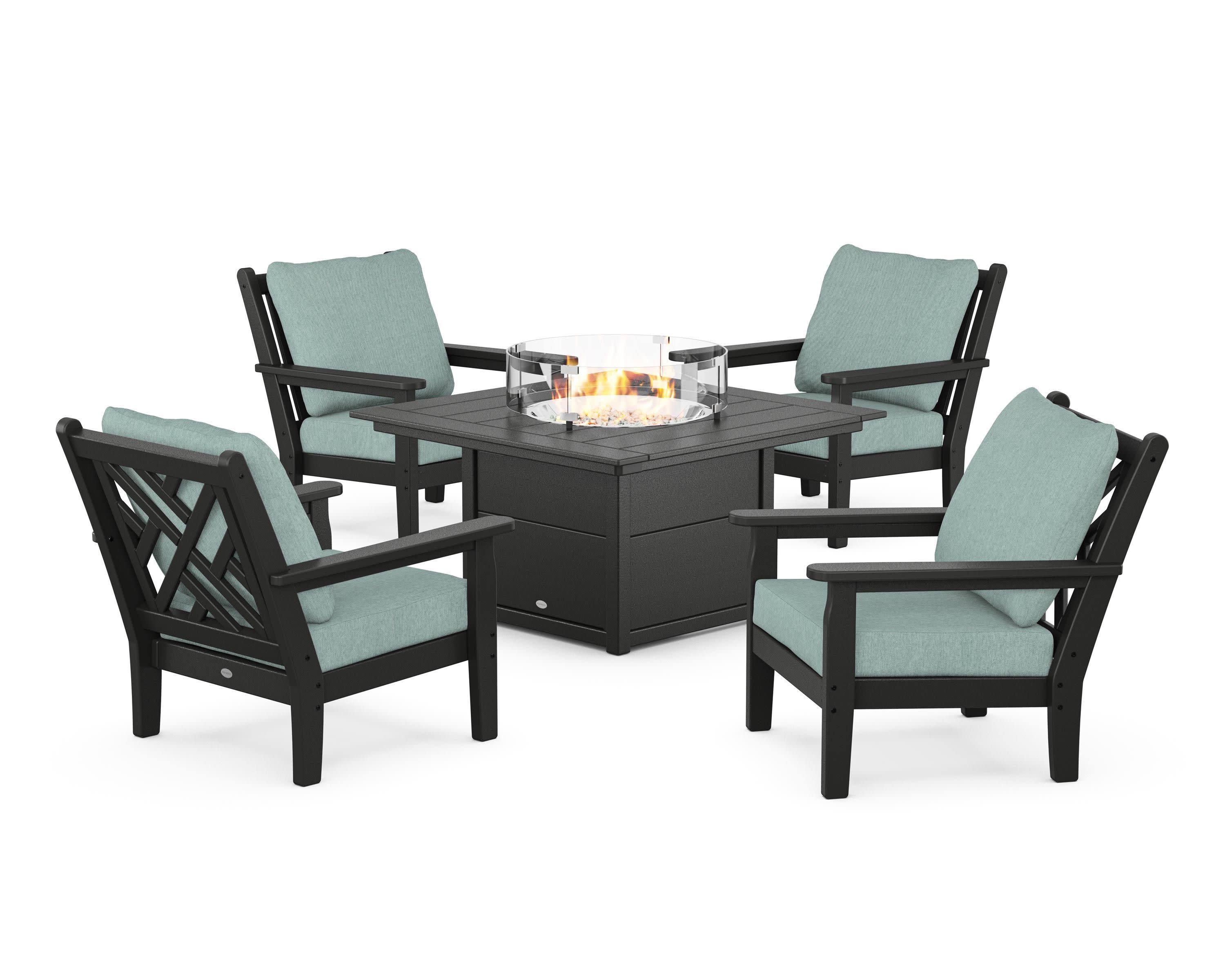 Chippendale 5-Piece Deep Seating Set with Fire Pit Table in Black / Glacier Spa