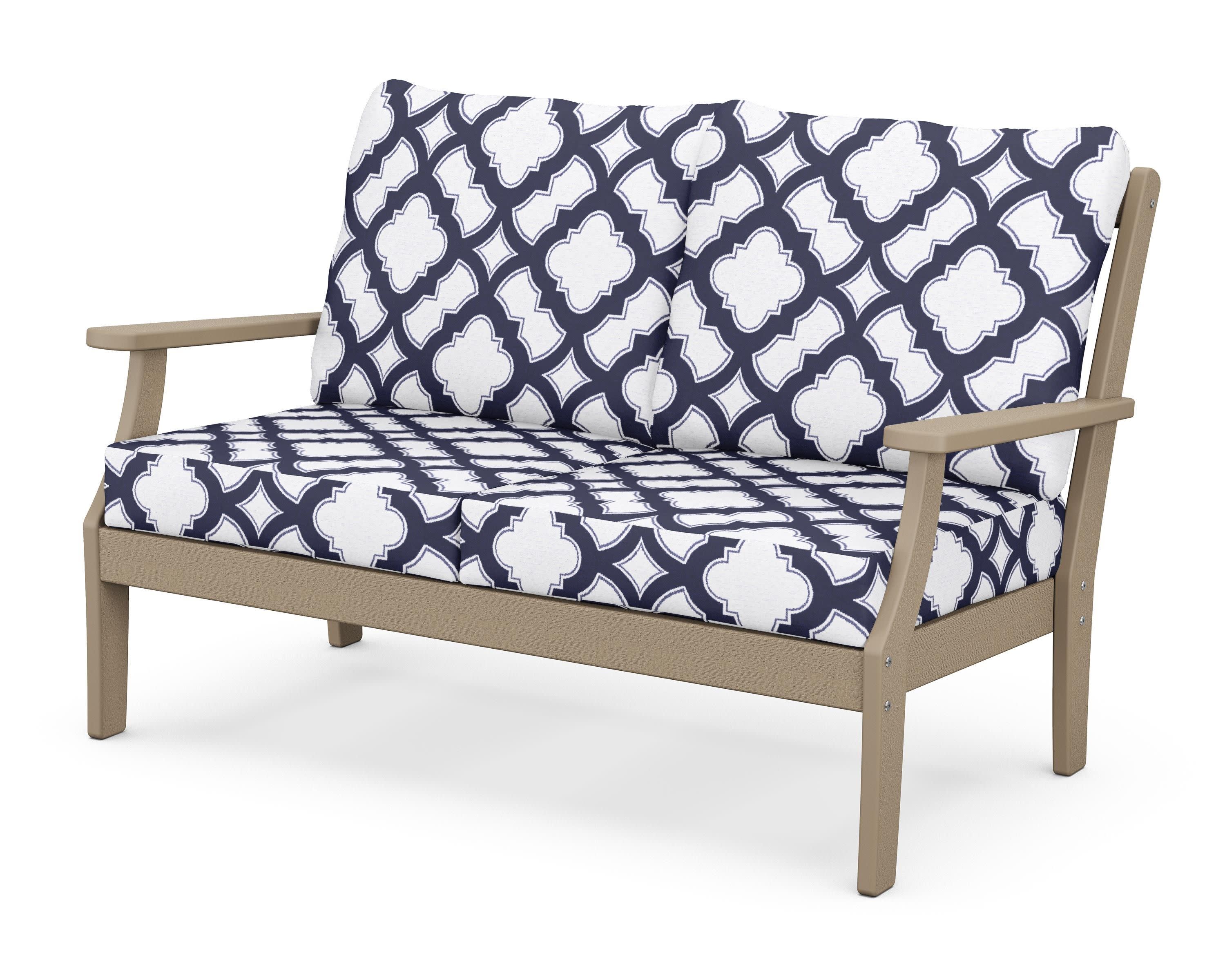 Braxton Deep Seating Loveseat in Vintage Sahara / Trellis Navy