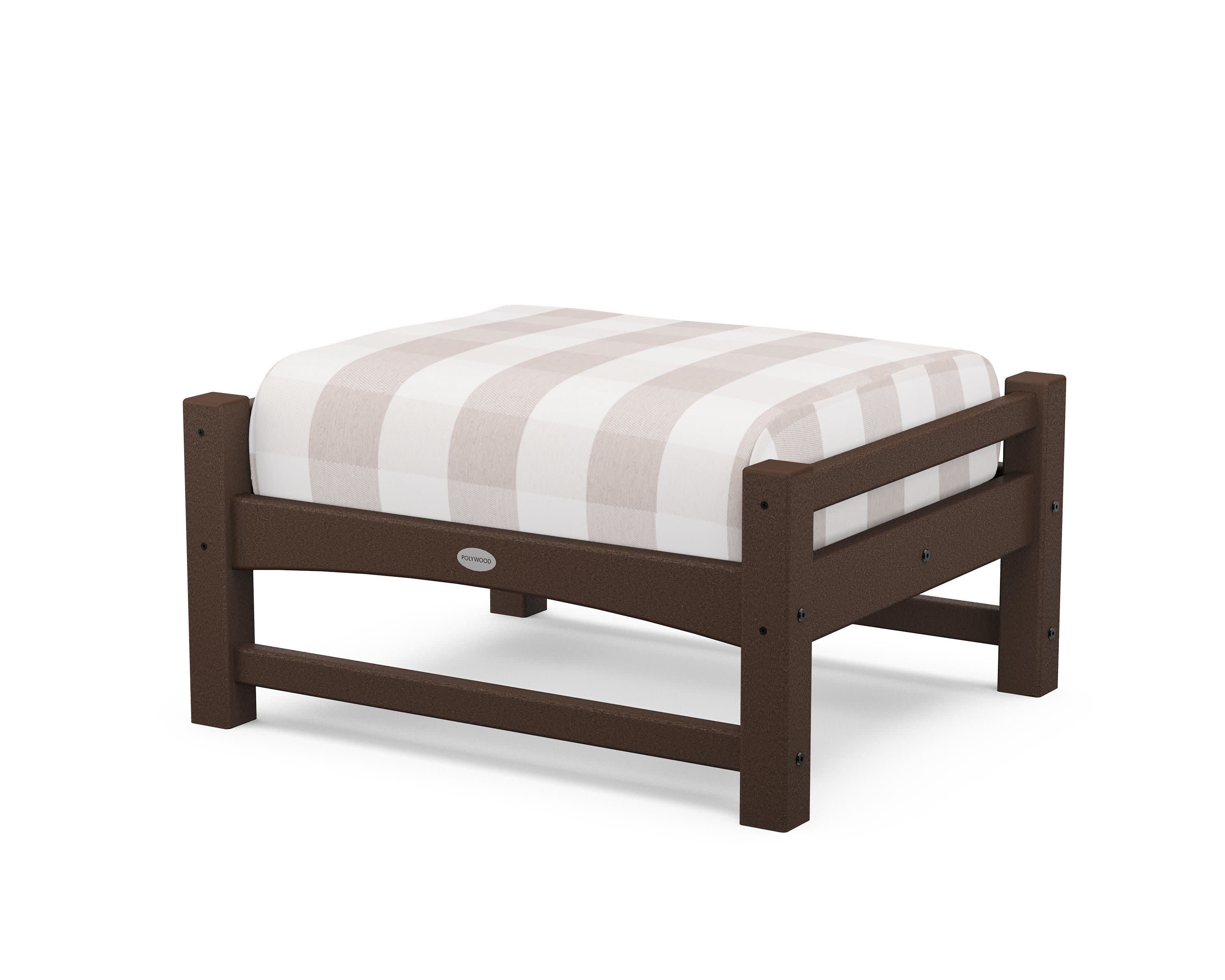 Club Ottoman in Mahogany / Buffalo Plaid Dune Burlap