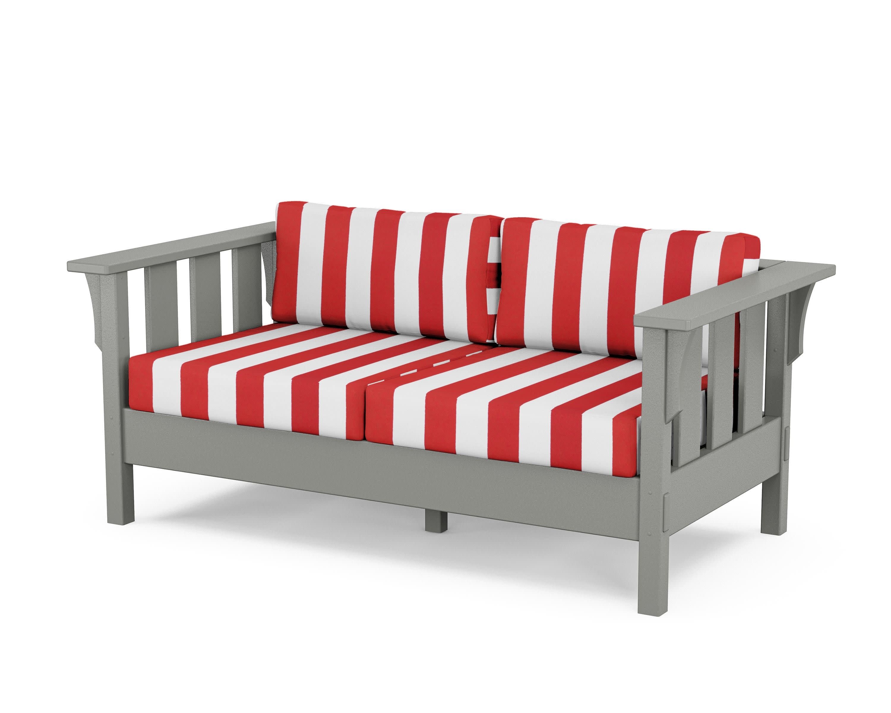 Acadia Deep Seating Loveseat in Slate Grey / Cabana Stripe Crimson