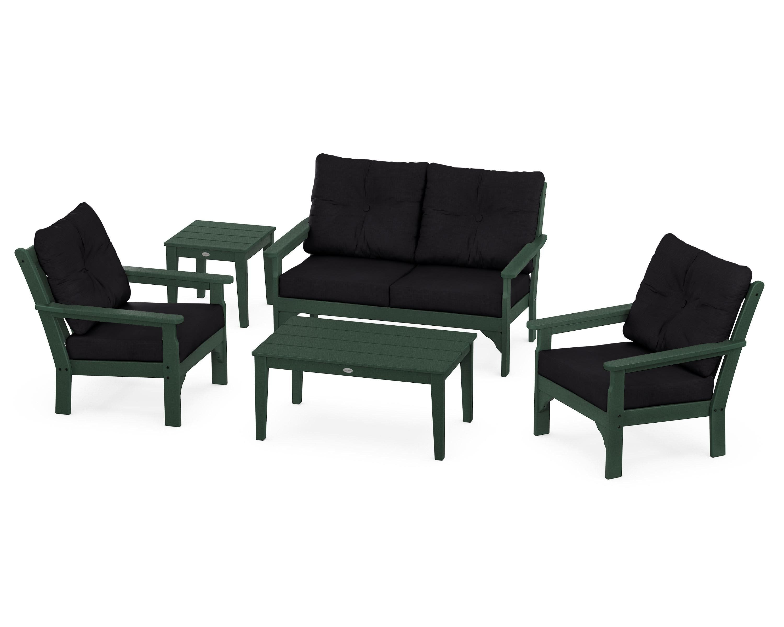 Vineyard 5-Piece Deep Seating Set in Green / Midnight Linen