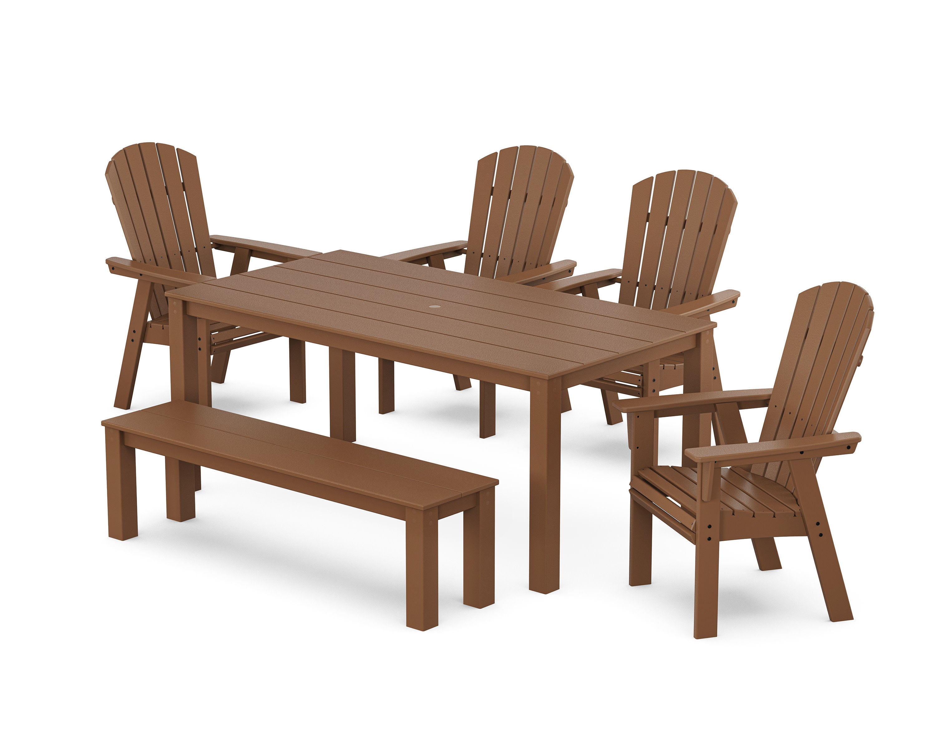 Nautical Curveback Adirondack 6-Piece Parsons Dining Set with Bench in Teak