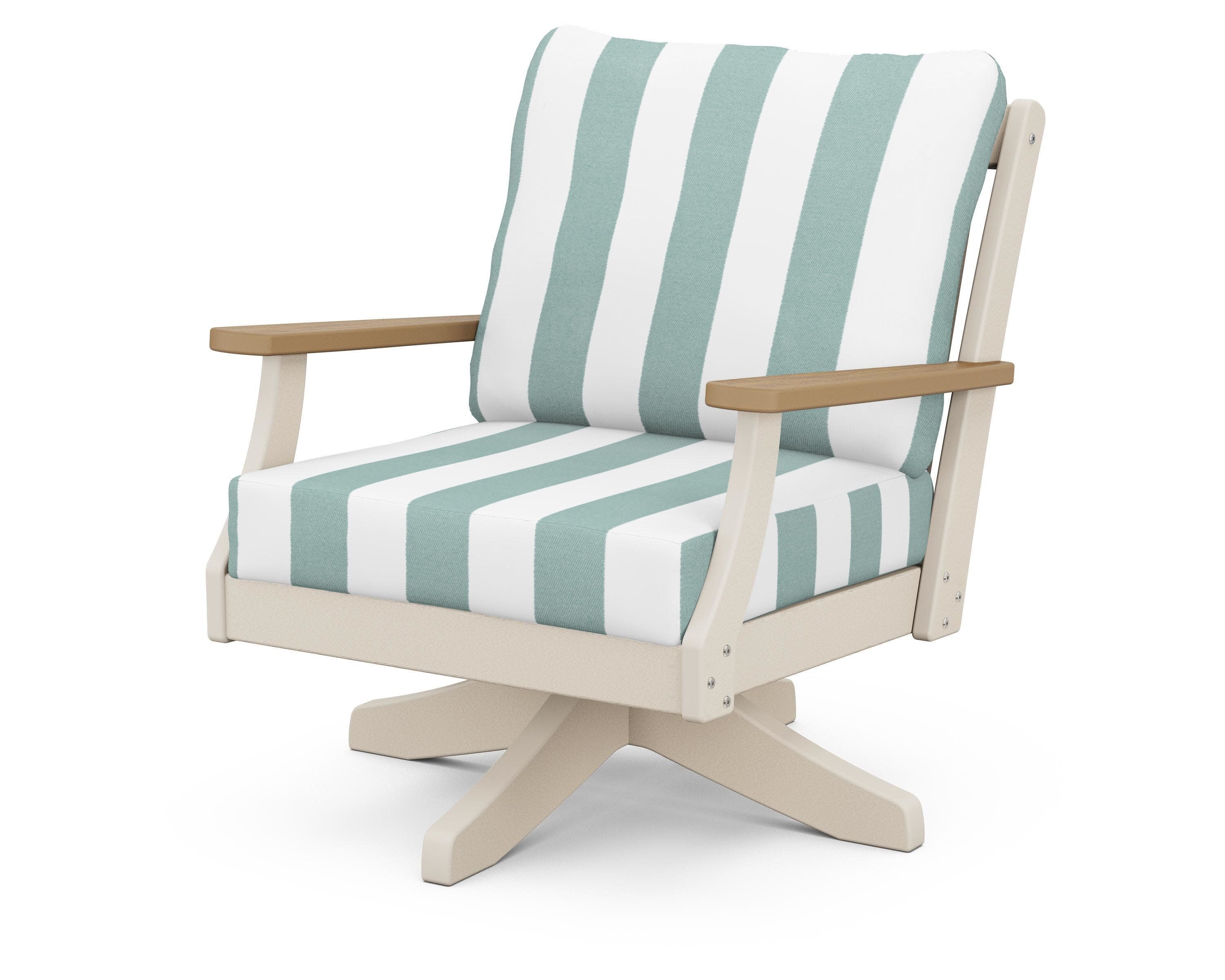 Braxton Deep Seating Swivel Chair in Sand / Natural / Cabana Stripe Glacier Spa