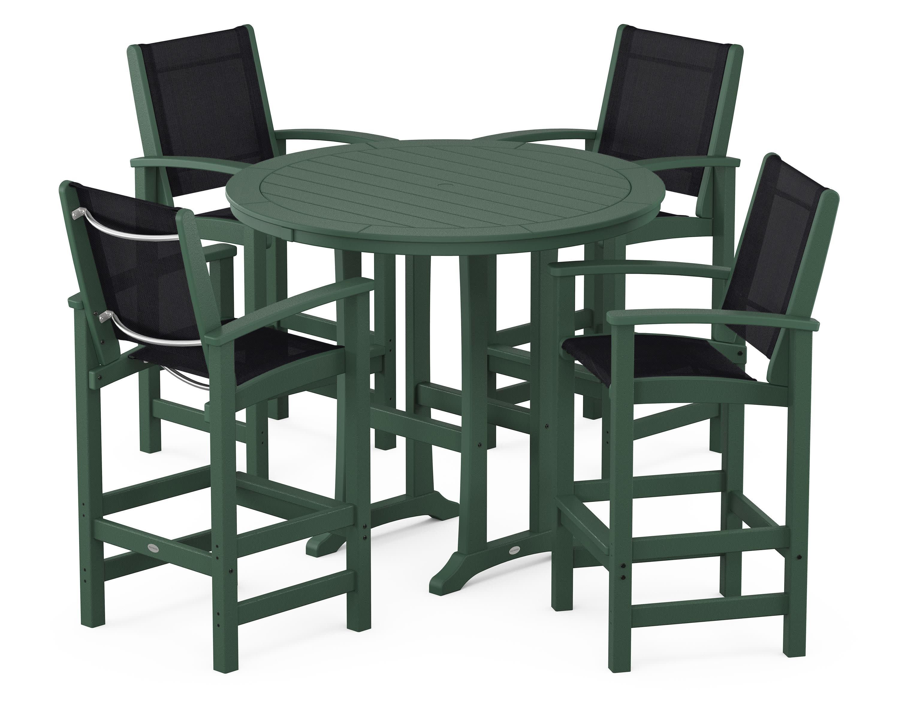 Coastal 5-Piece Nautical Trestle Bar Set in Green / Black Sling