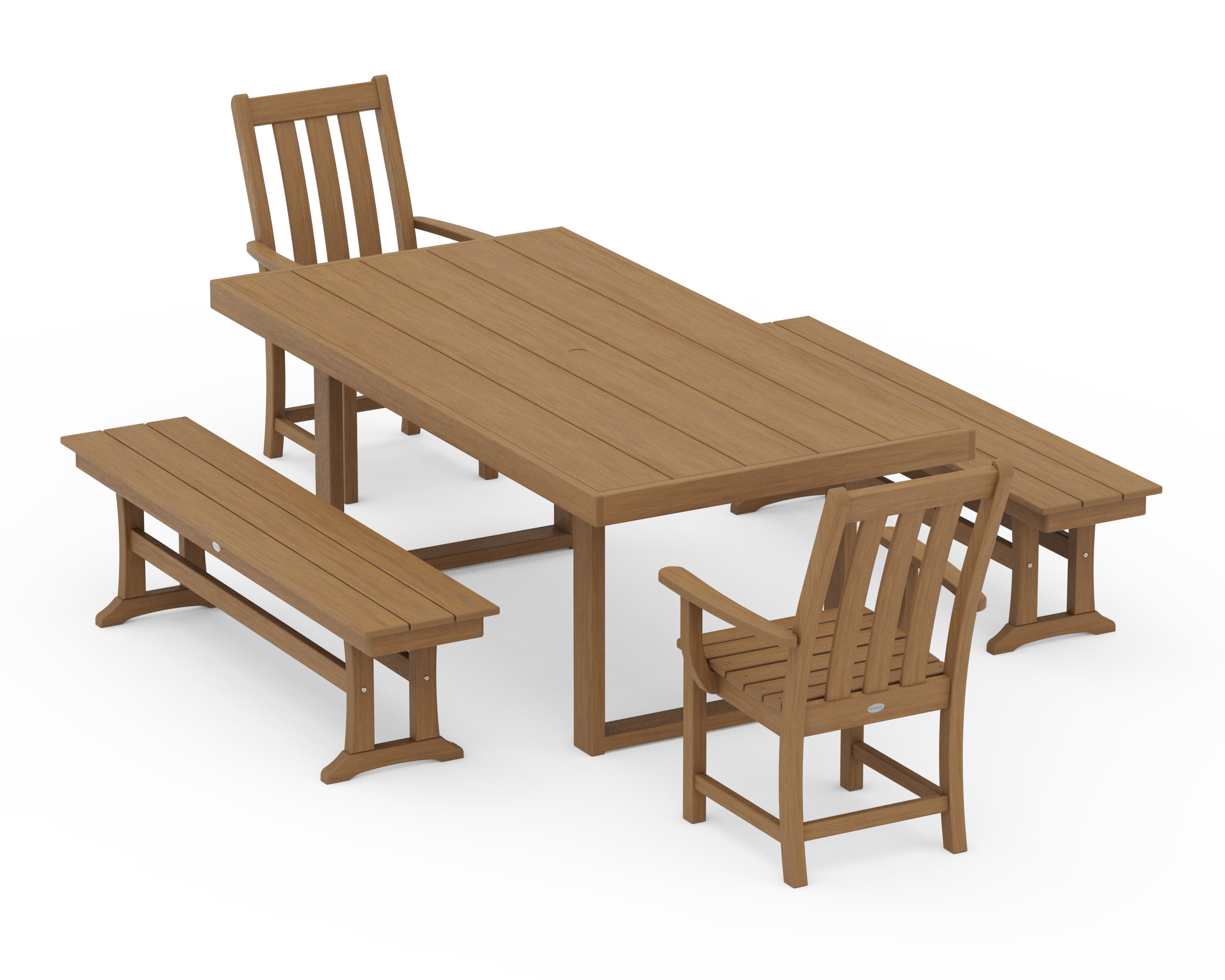 Vineyard 5-Piece Dining Set with Benches in Natural