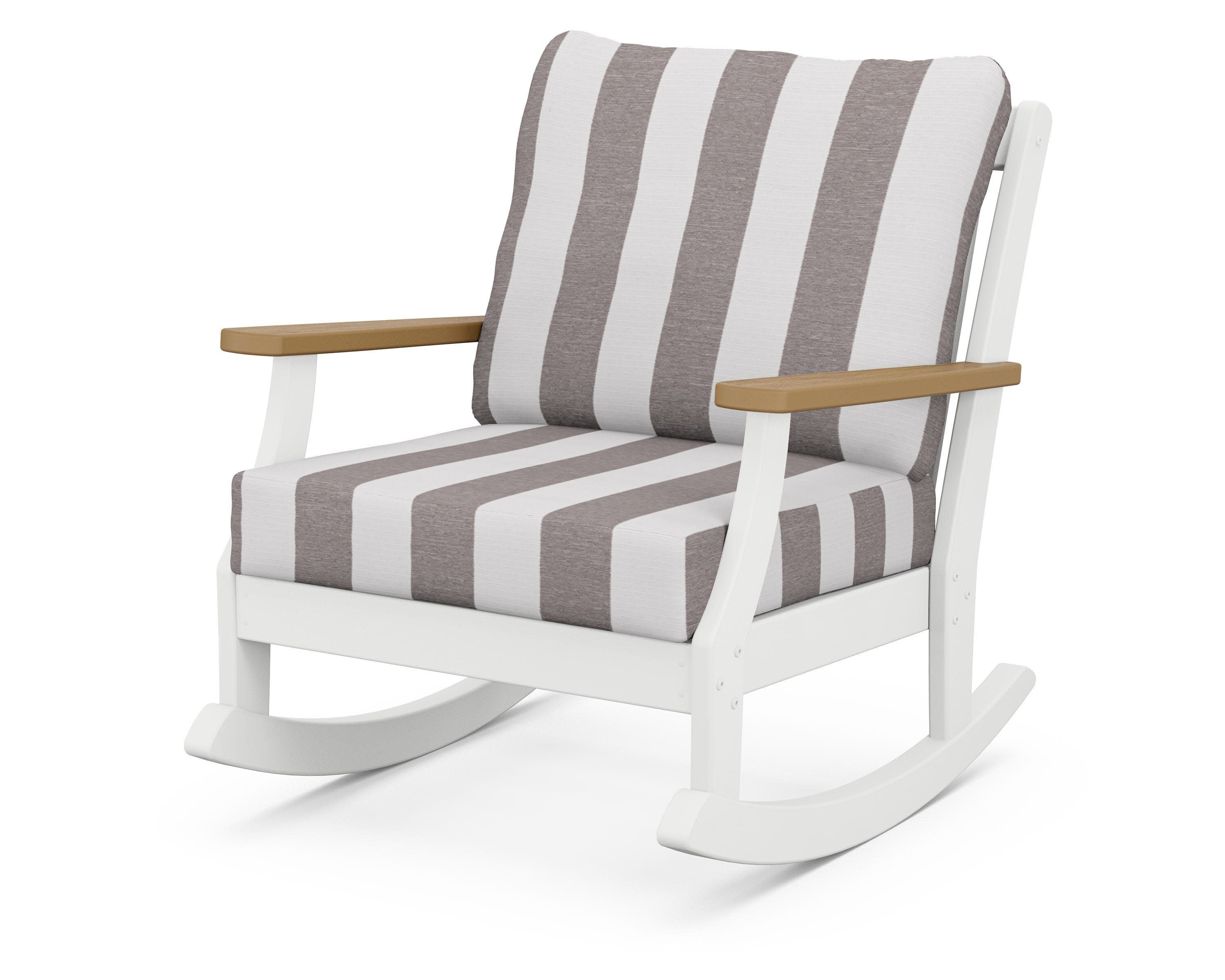 Braxton Deep Seating Rocking Chair in White / Natural / Cabana Stripe Grey Mist
