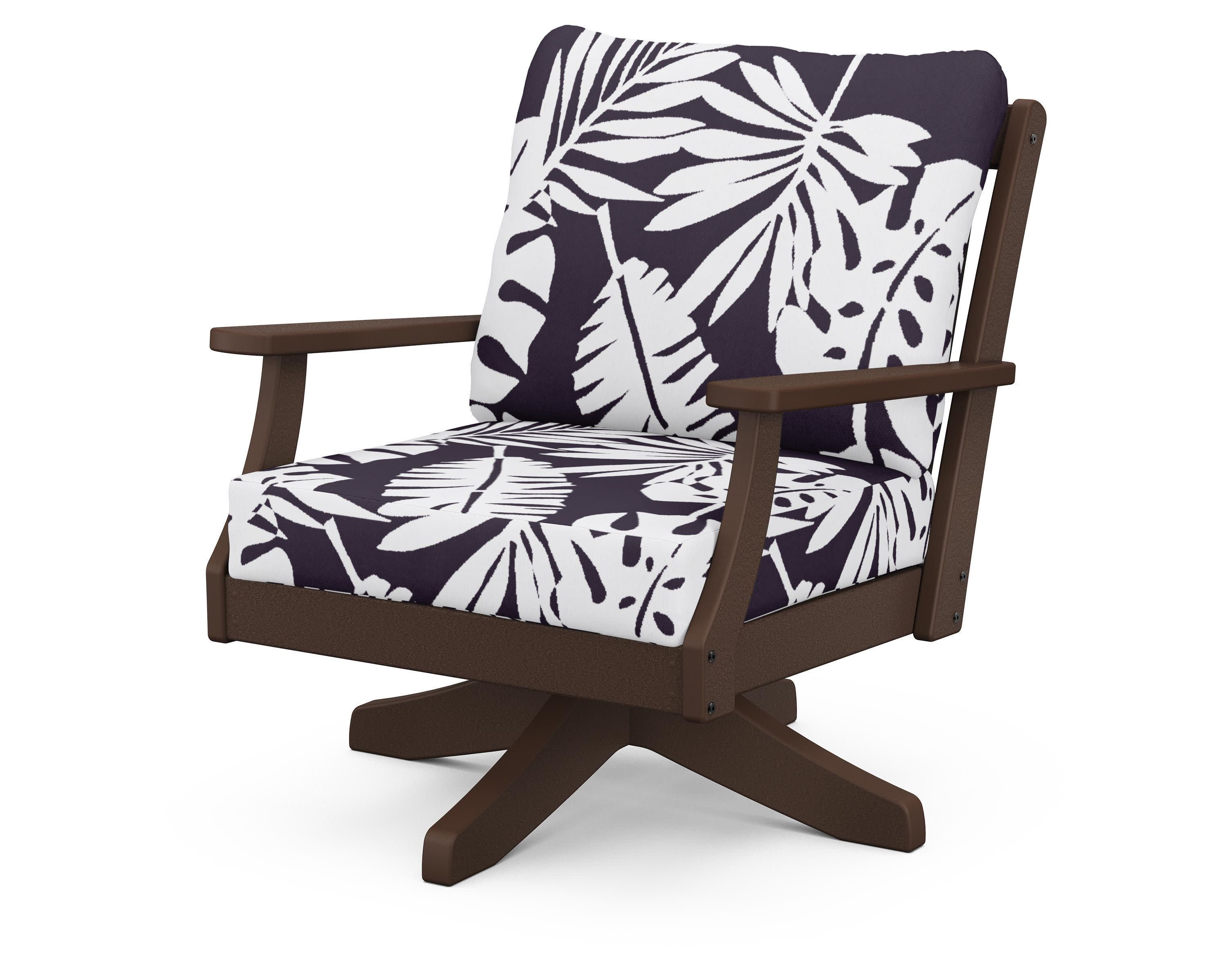 Braxton Deep Seating Swivel Chair in Mahogany / Leaf Navy