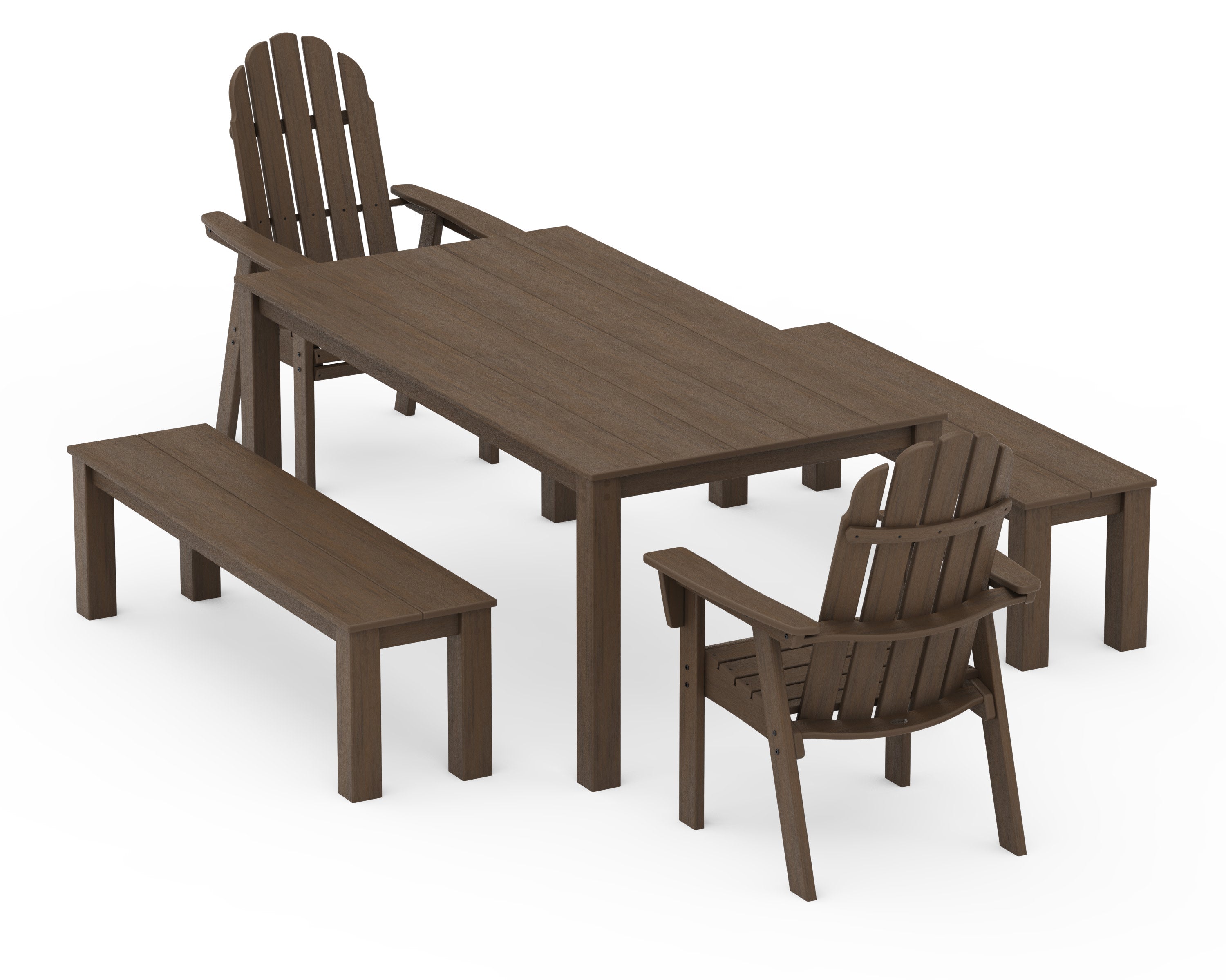 Vineyard Curveback Adirondack 5-Piece Parsons Dining Set with Benches in Kona