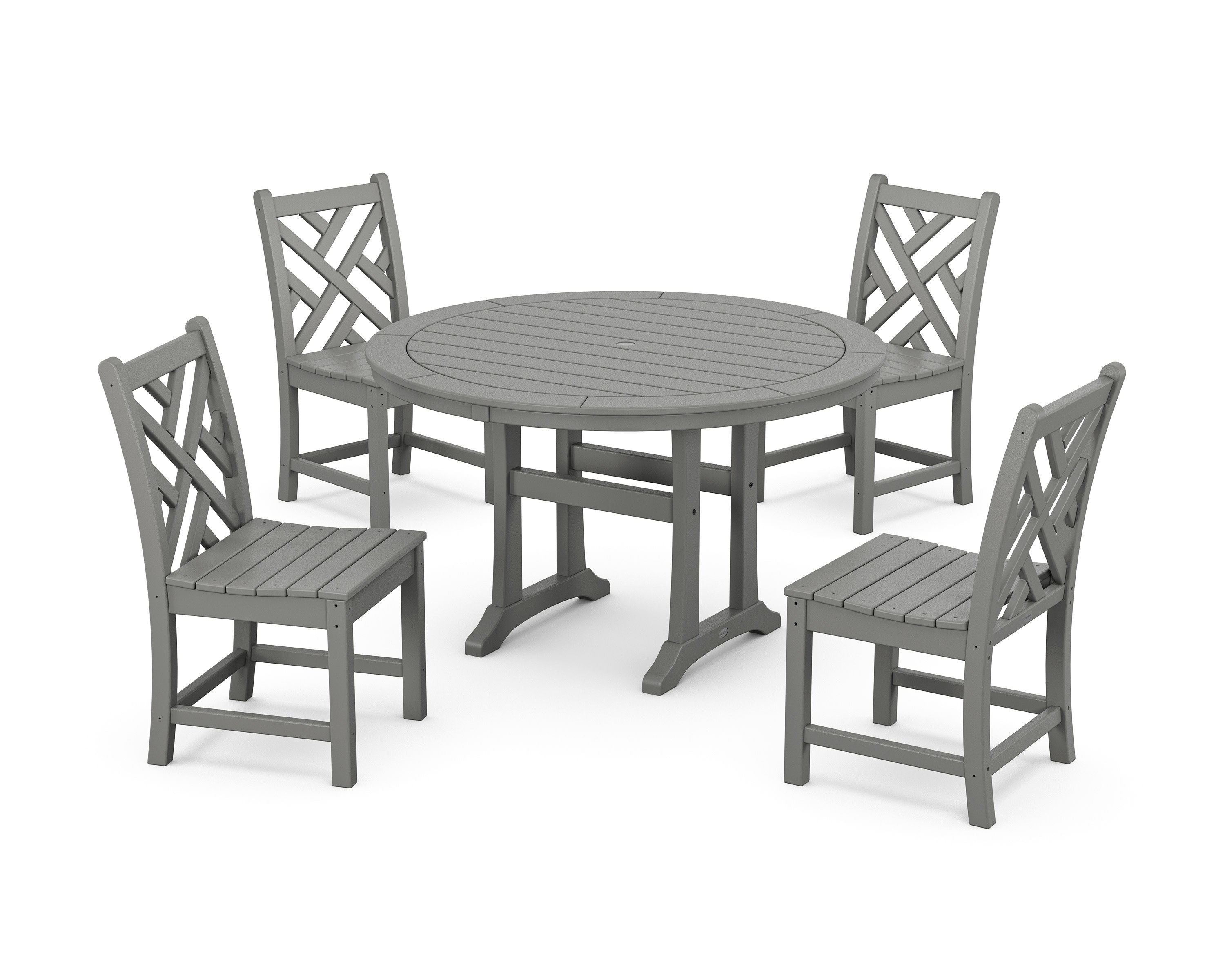 Chippendale Side Chair 5-Piece Round Dining Set With Trestle Legs in Slate Grey