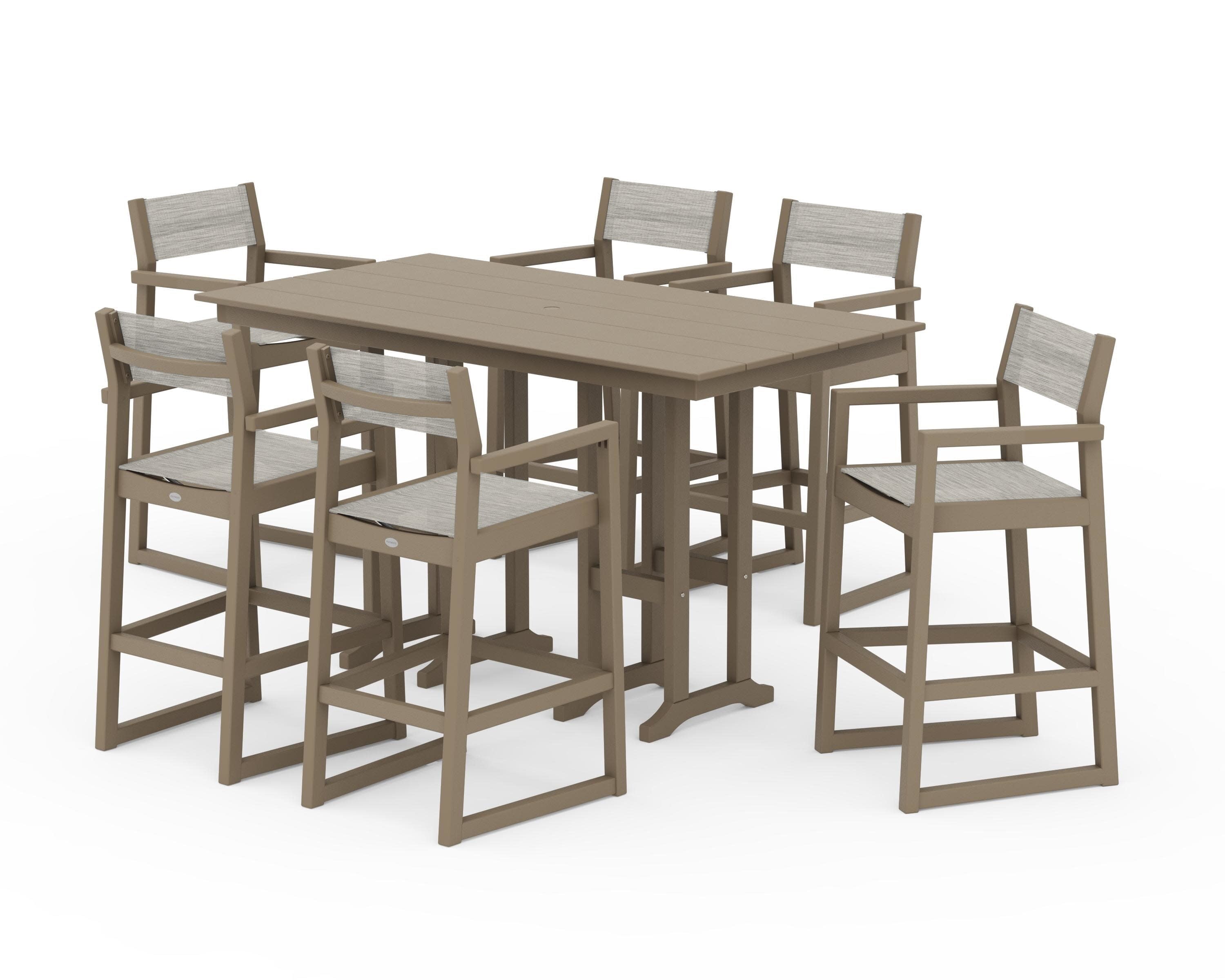 EDGE Sling Arm Chair 7-Piece Farmhouse Bar Set in Vintage Sahara / Birch Sling