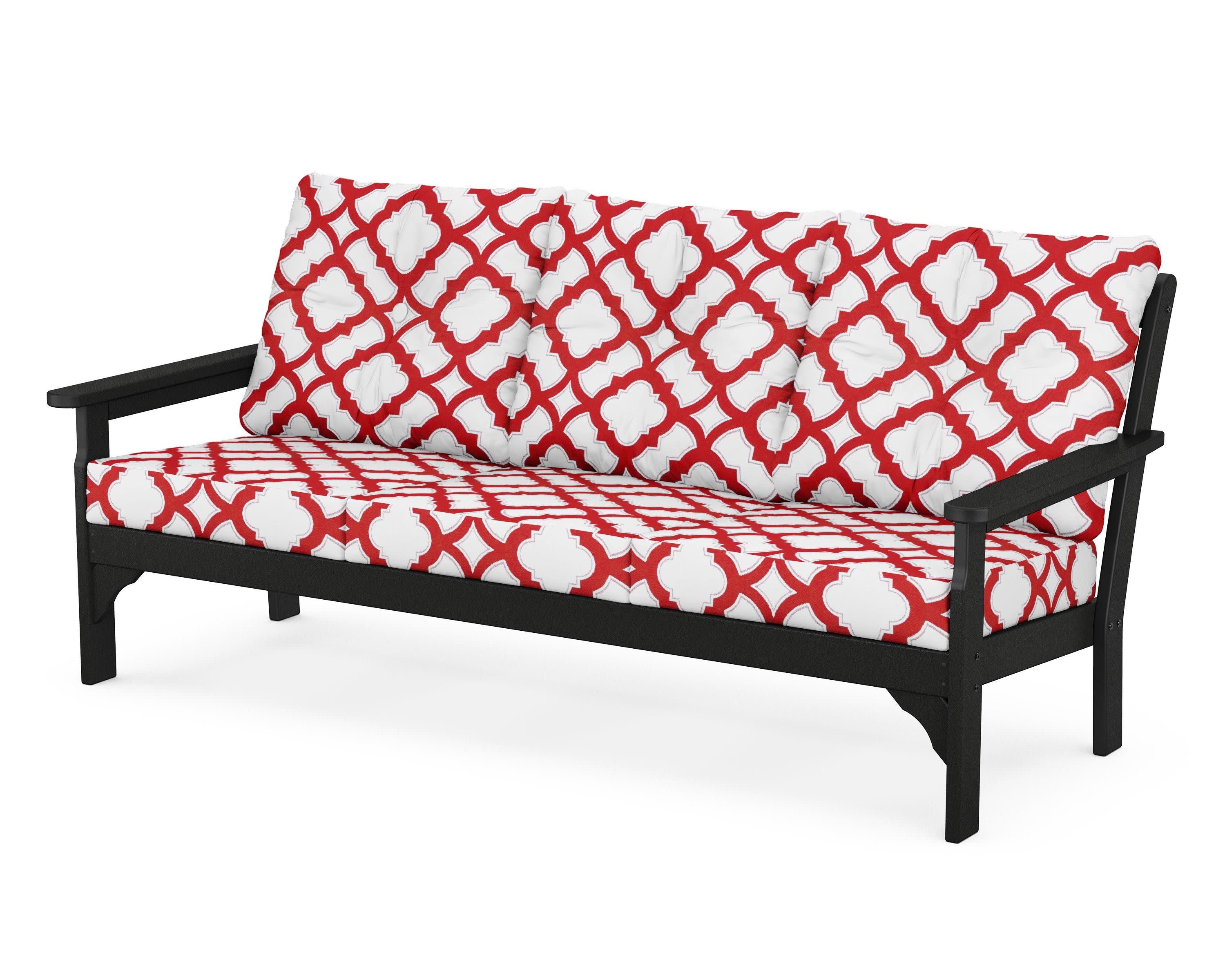 Vineyard Deep Seating Sofa in Black / Trellis Crimson