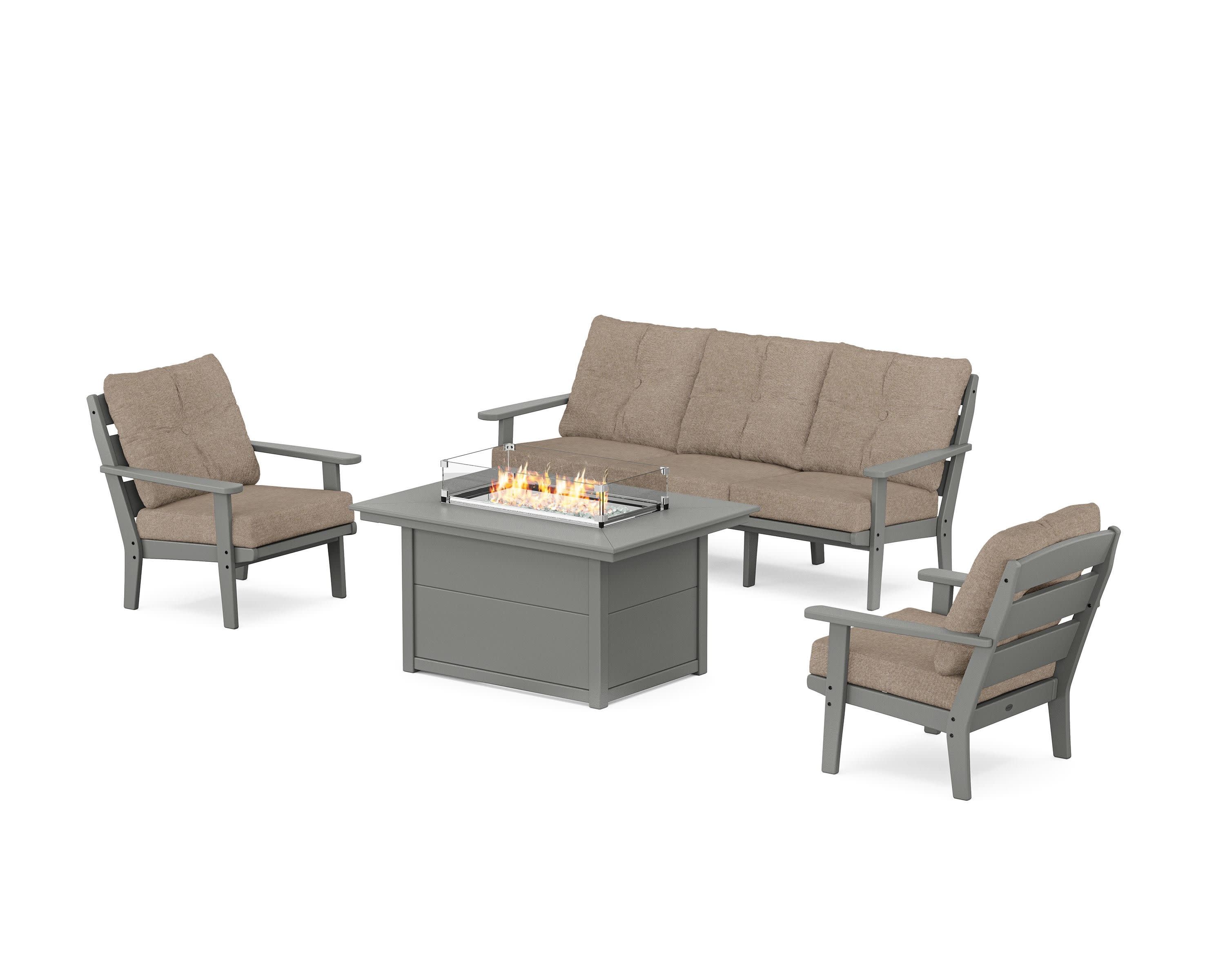 Lakeside Deep Seating Fire Pit Table Set in Slate Grey / Spiced Burlap